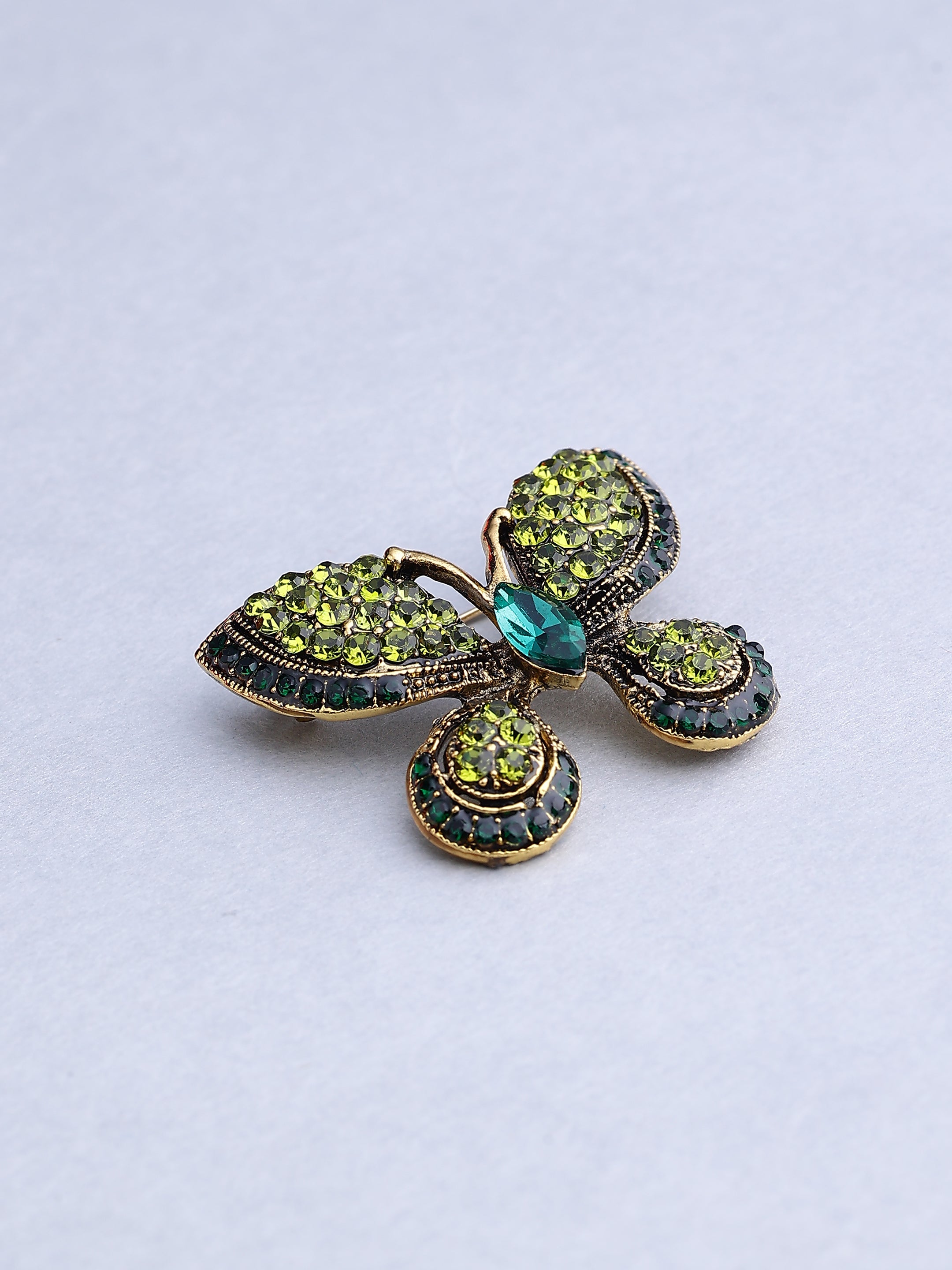 Green Crystal Leaf Brooch