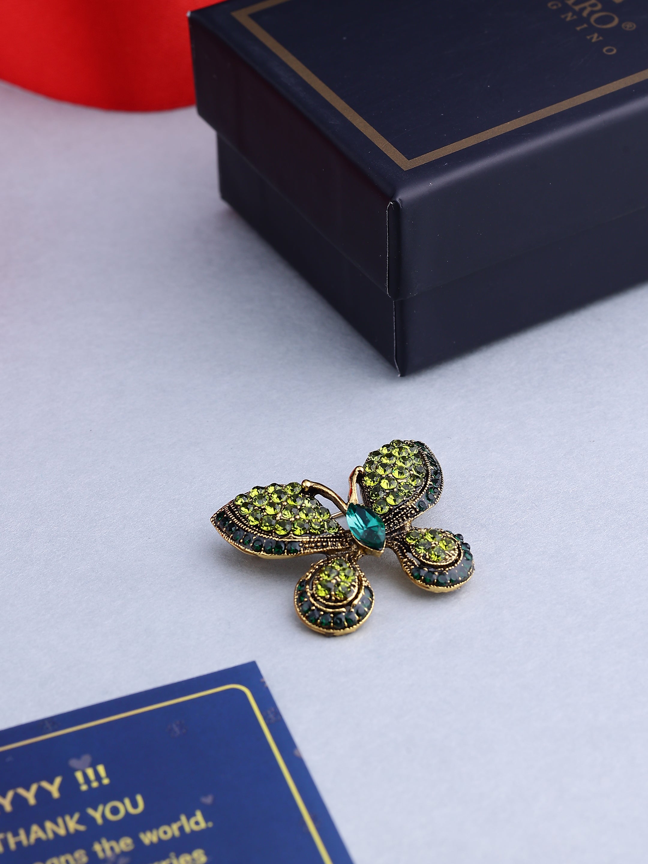 Green Crystal Leaf Brooch
