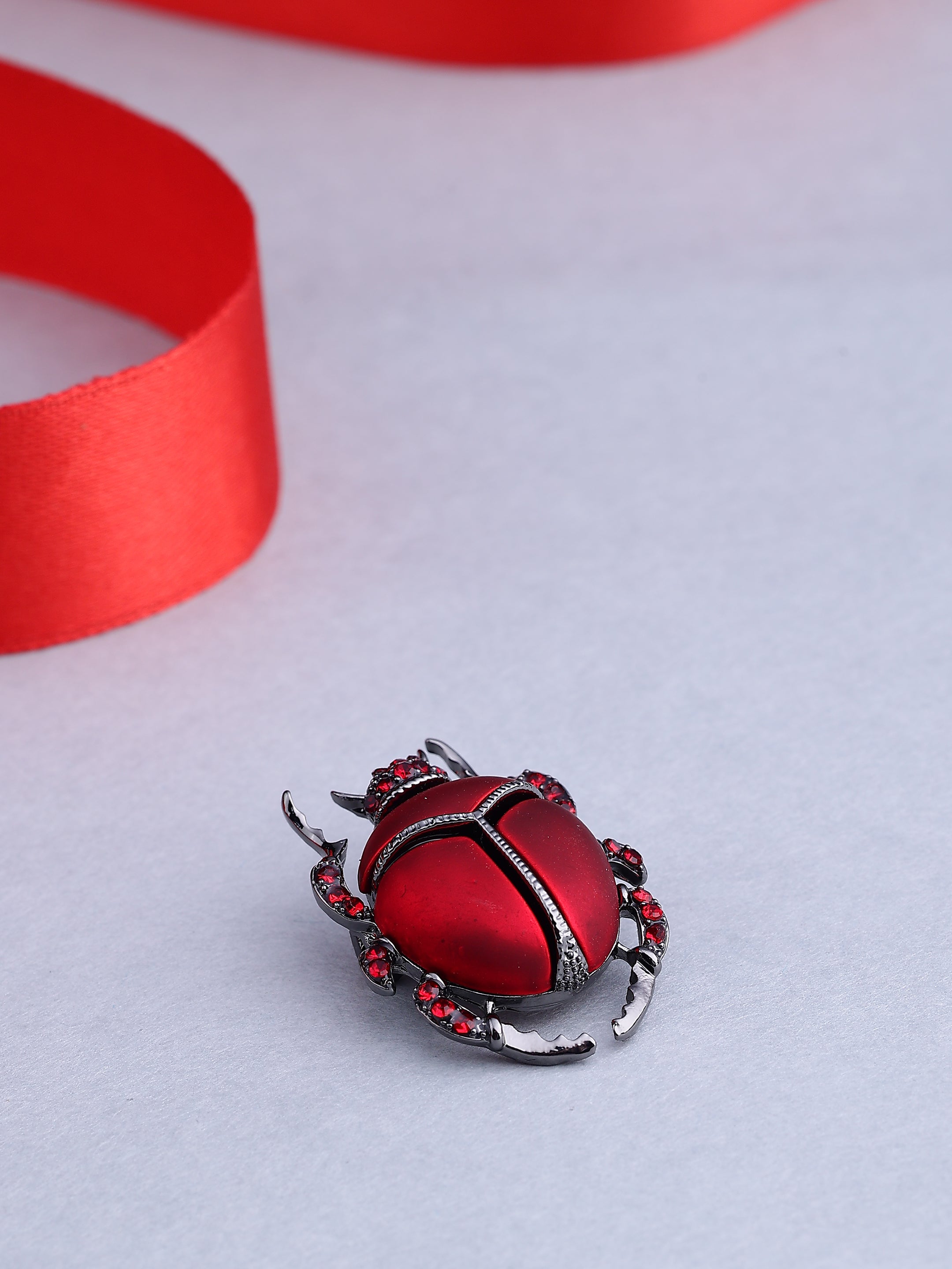 Crimson Scarab Beetle Brooch