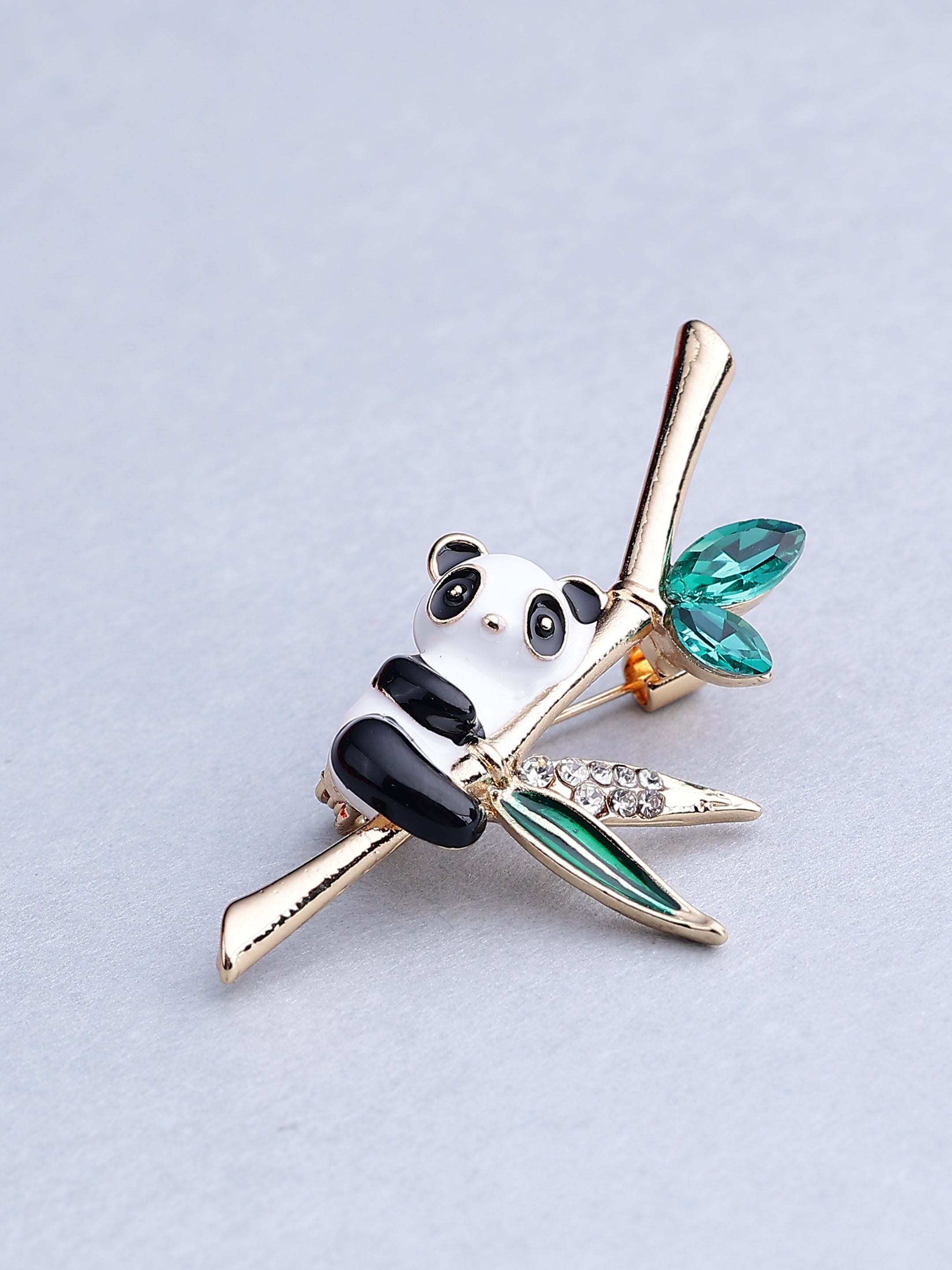 Playful Panda on Bamboo Brooch