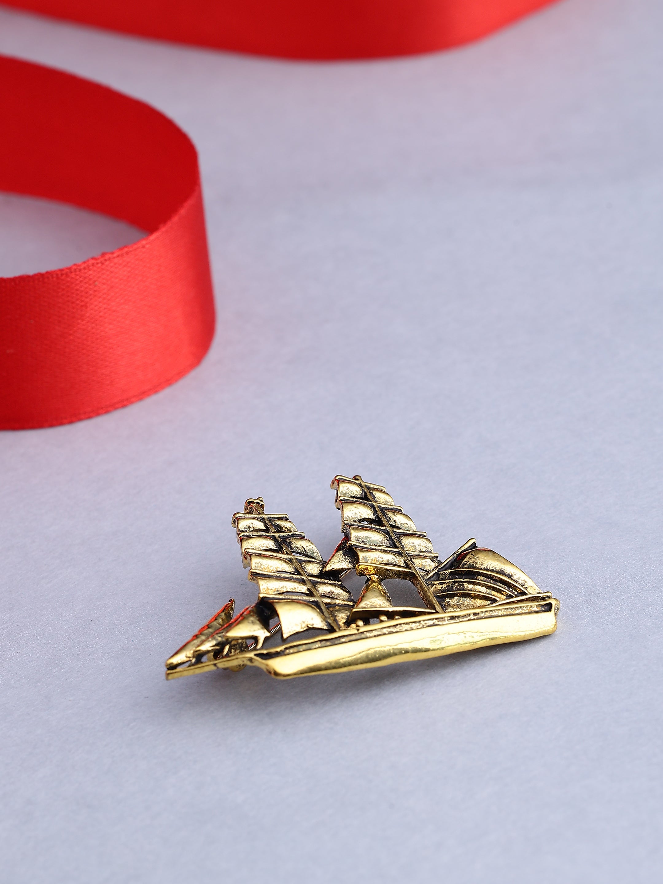 Antique Gold Clipper Ship Brooch