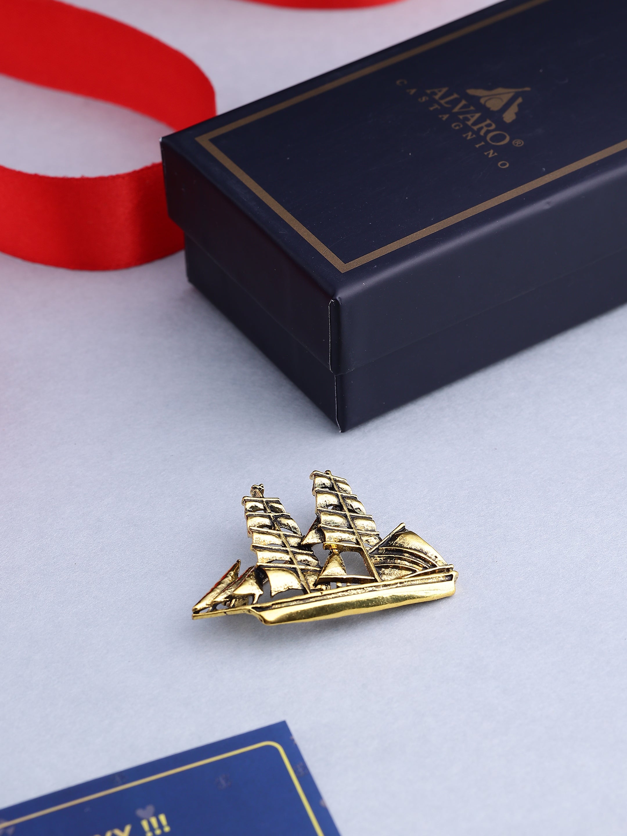 Antique Gold Clipper Ship Brooch