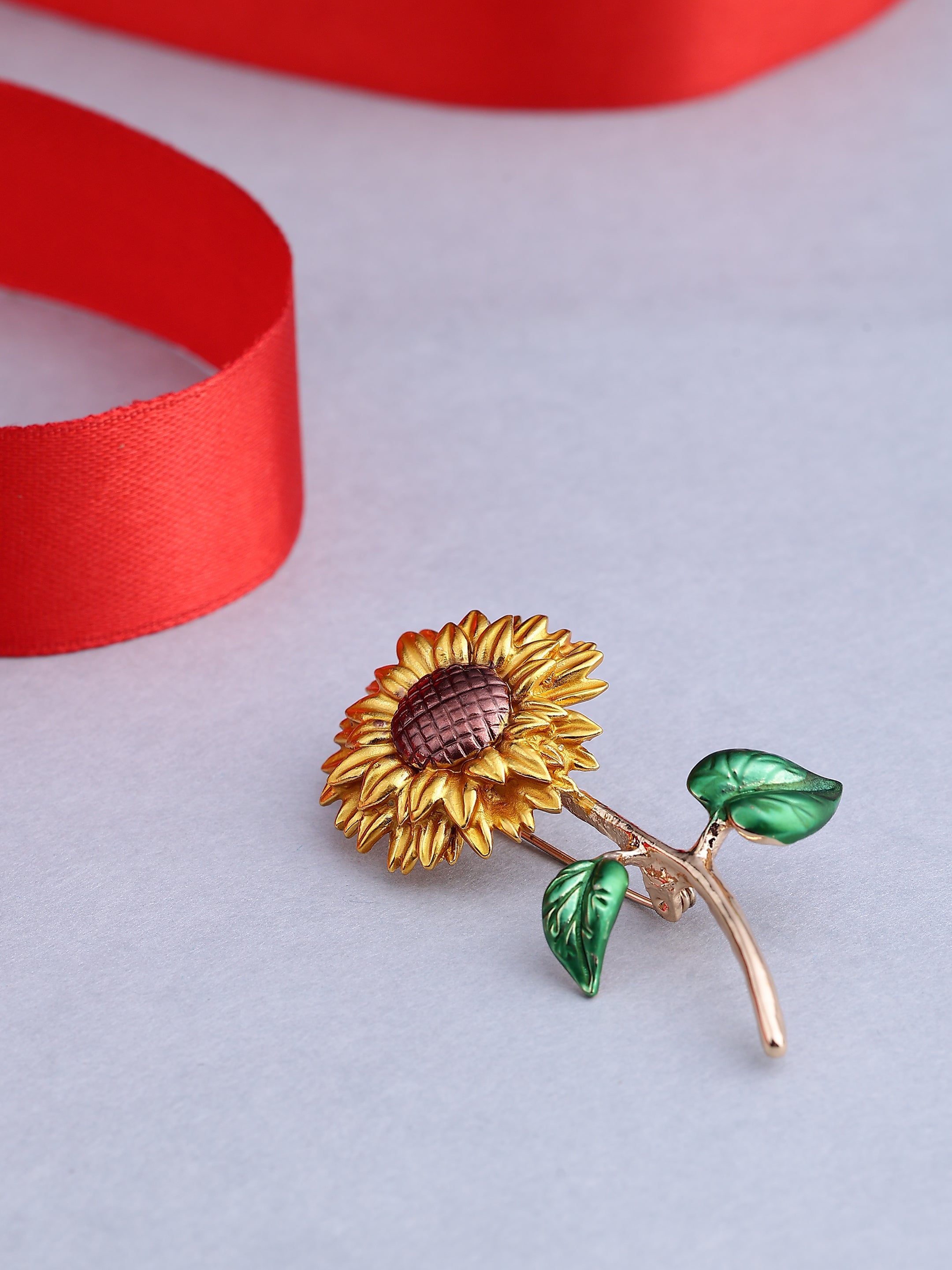 Golden Sunflower Stem Brooch