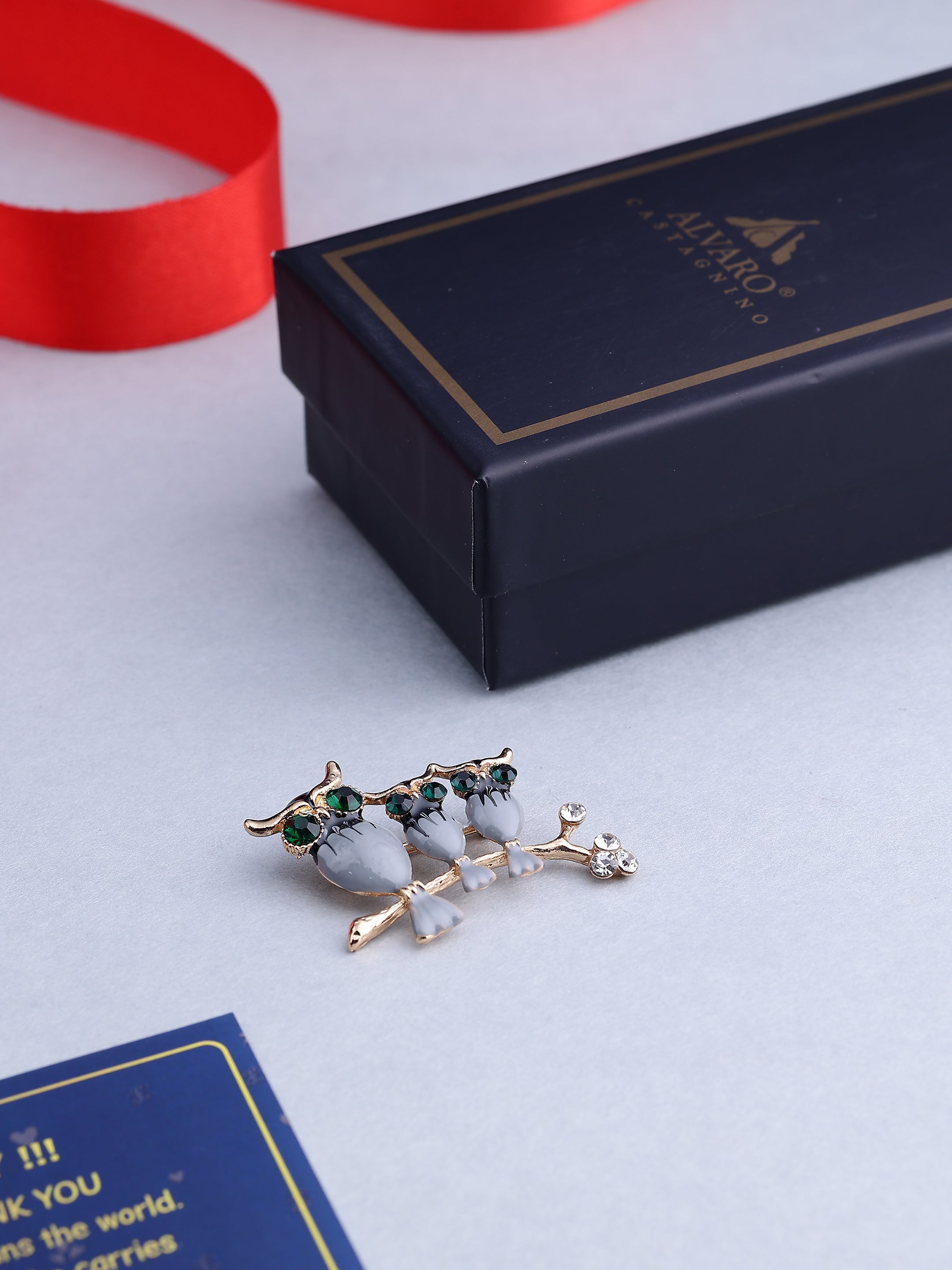 Elegant Three Owls Branch Brooch