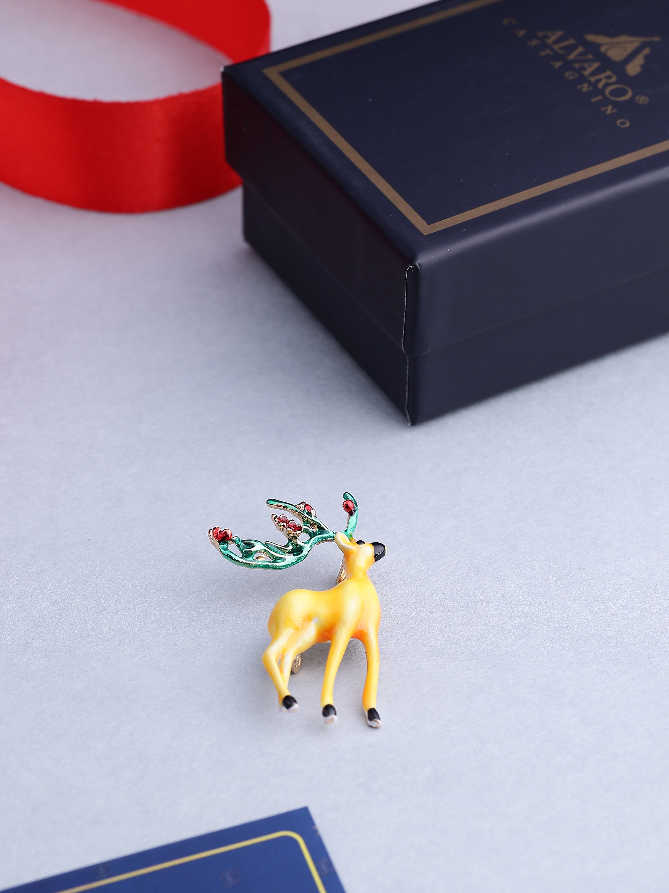 Elegant Reindeer Enamel Brooch