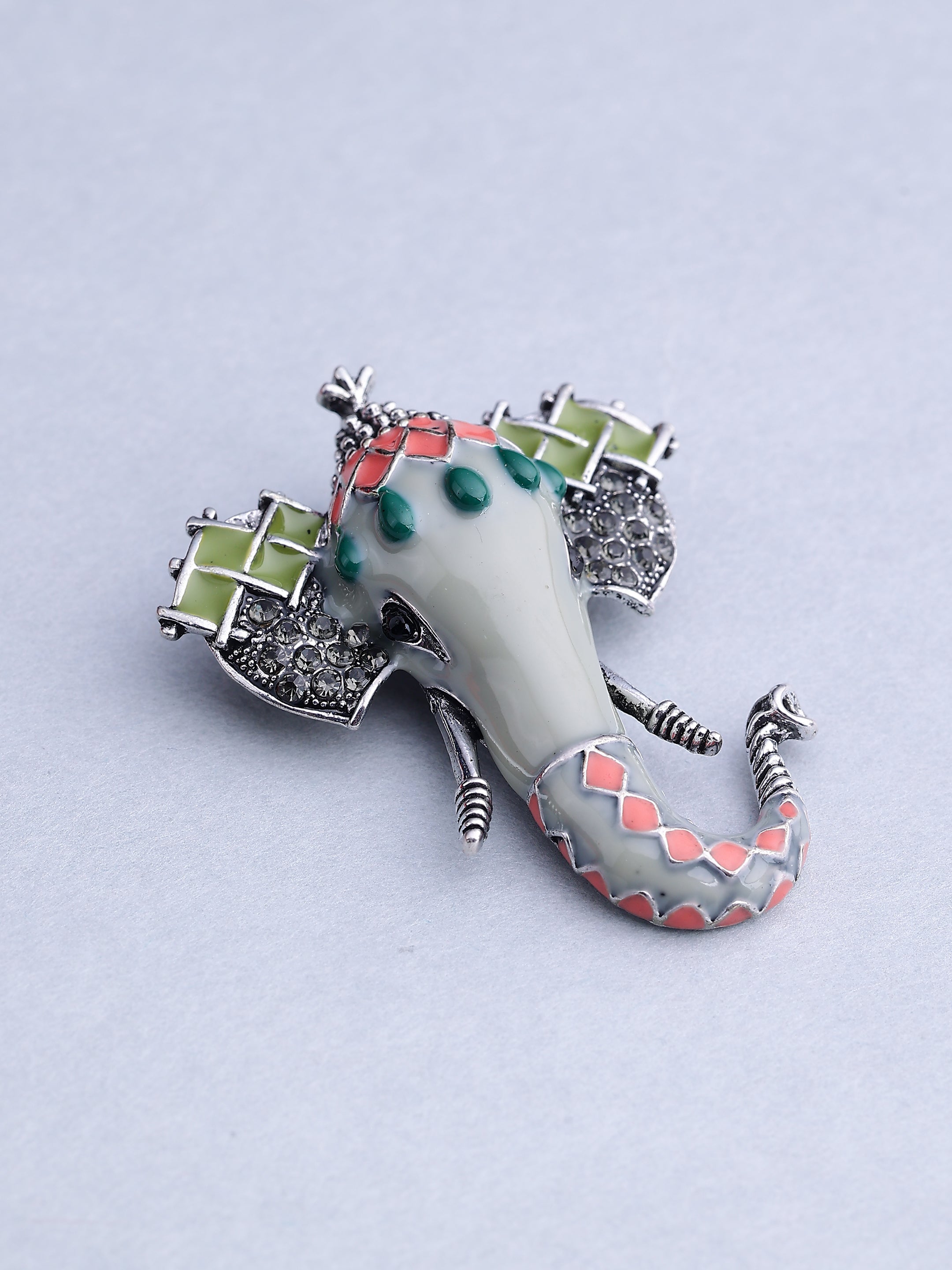 Regal Elephant Head Enamel Brooch