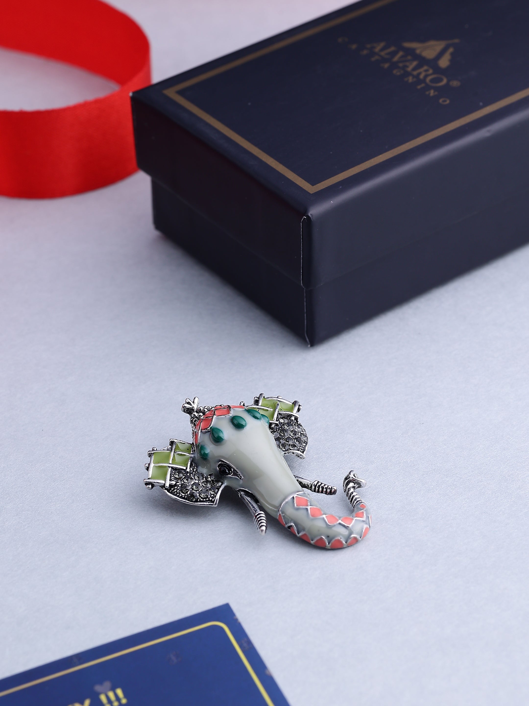 Regal Elephant Head Enamel Brooch