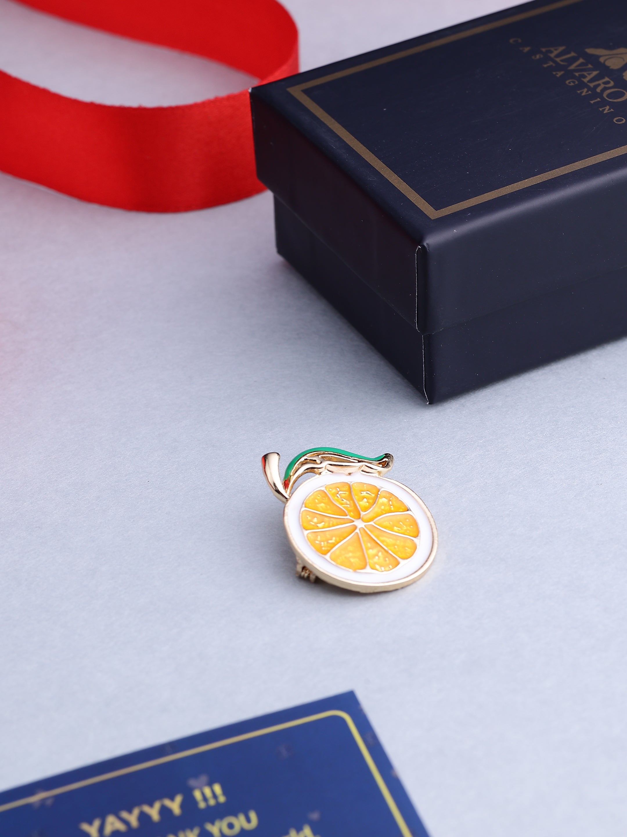 Elegant Orange Slice Enamel Brooch