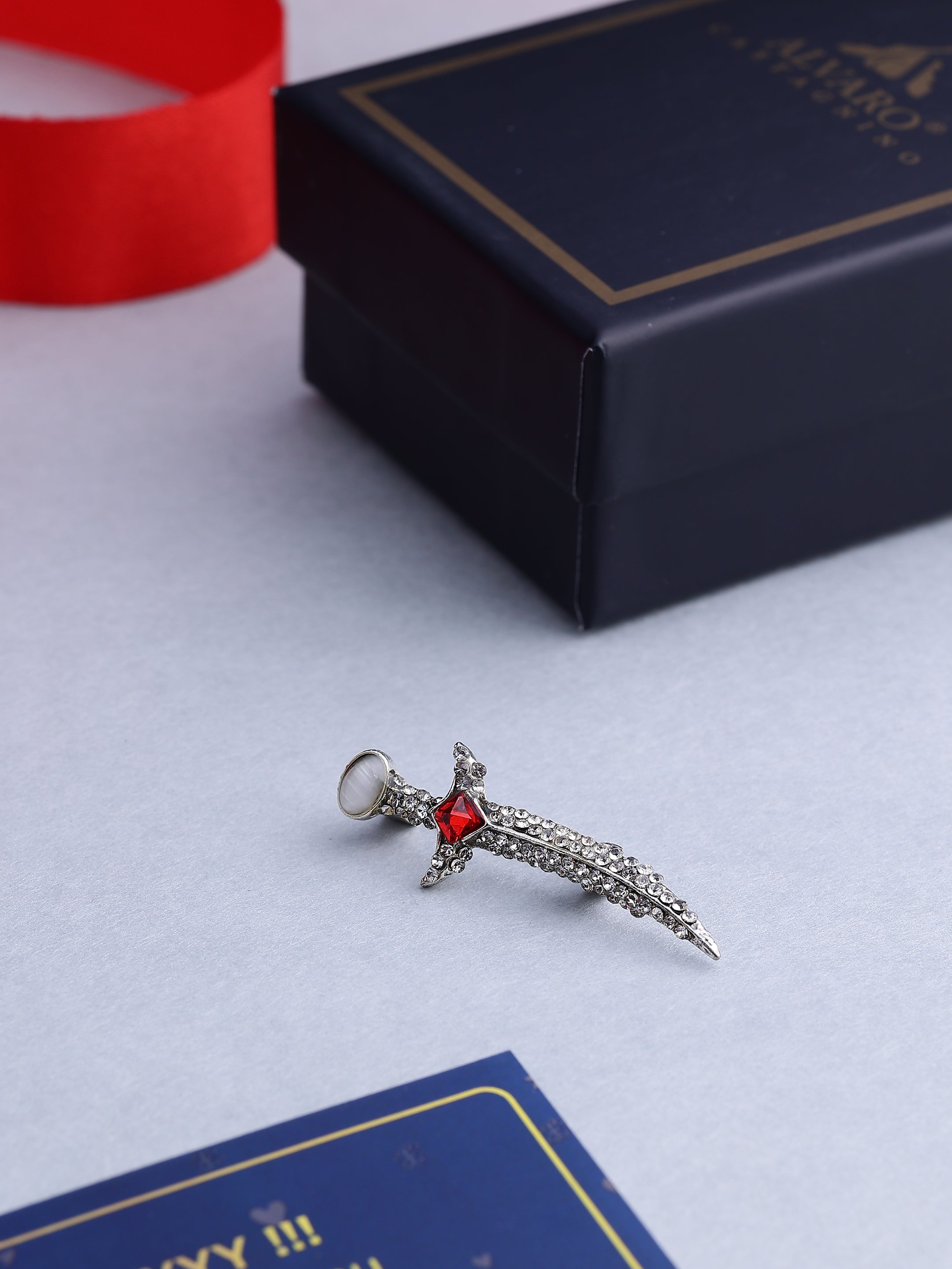 Vintage Crystal Curved Dagger Brooch