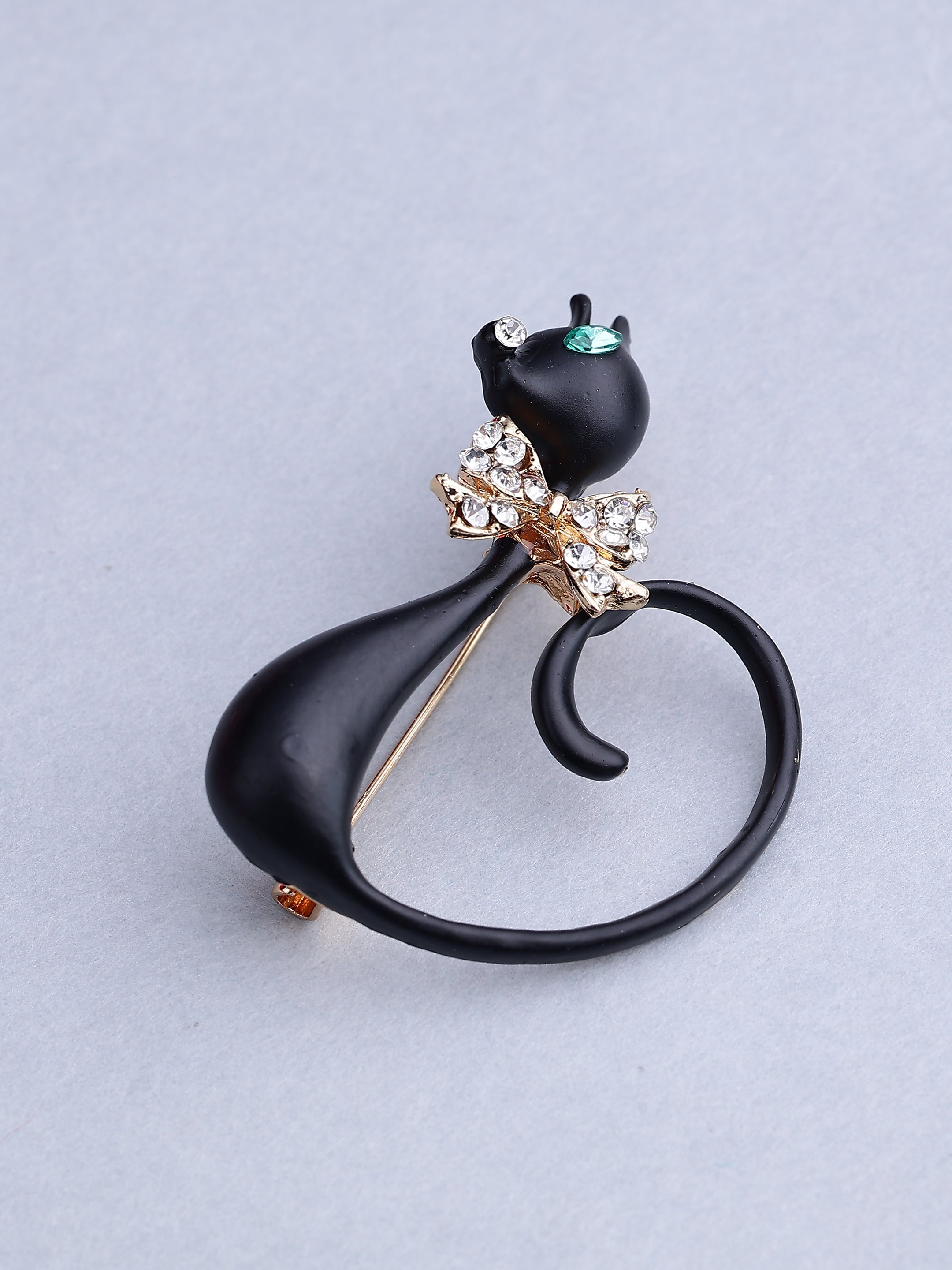 Elegant Black Cat Enamel Brooch