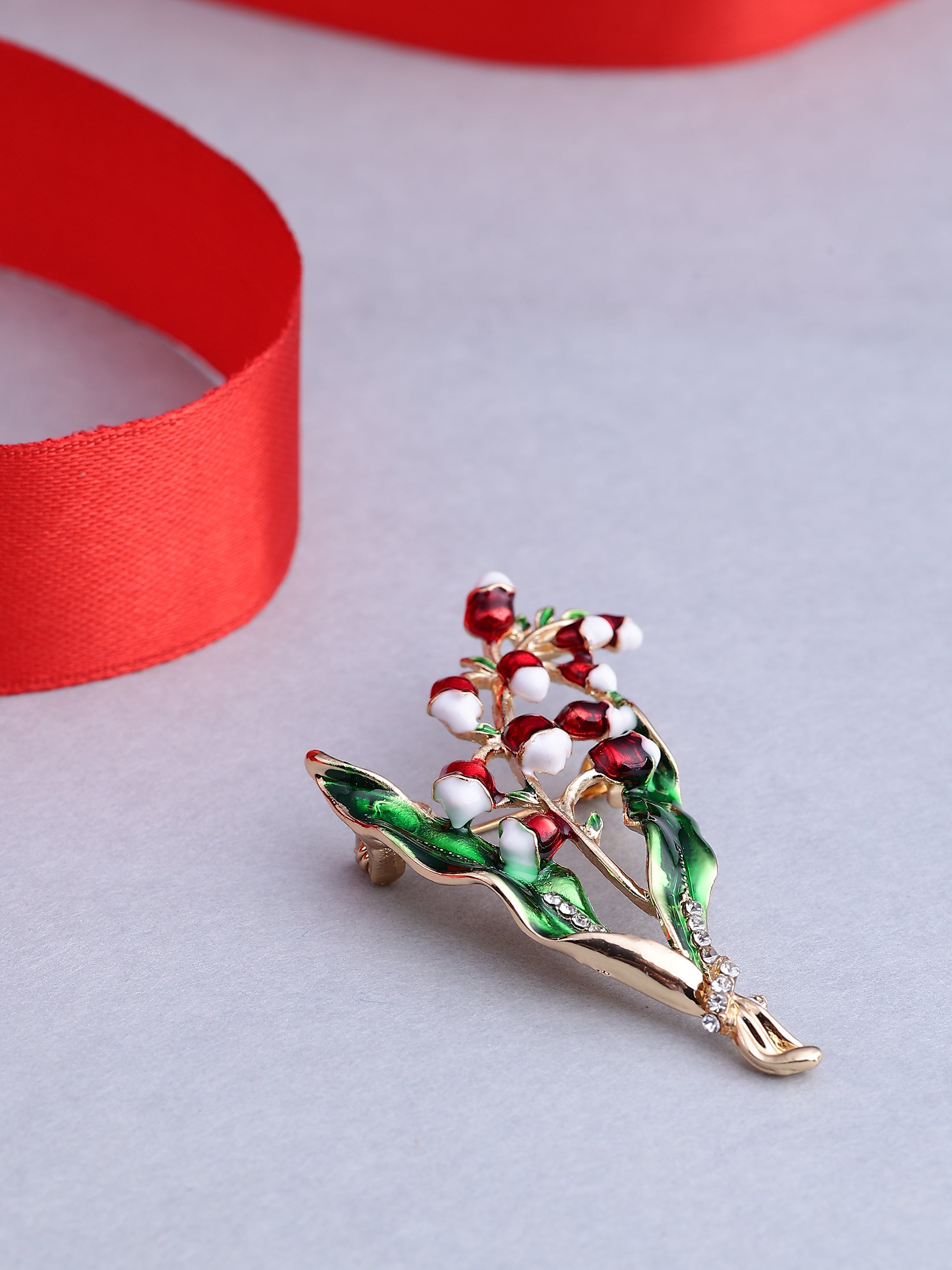 Elegant Lily of the Valley Enamel Brooch
