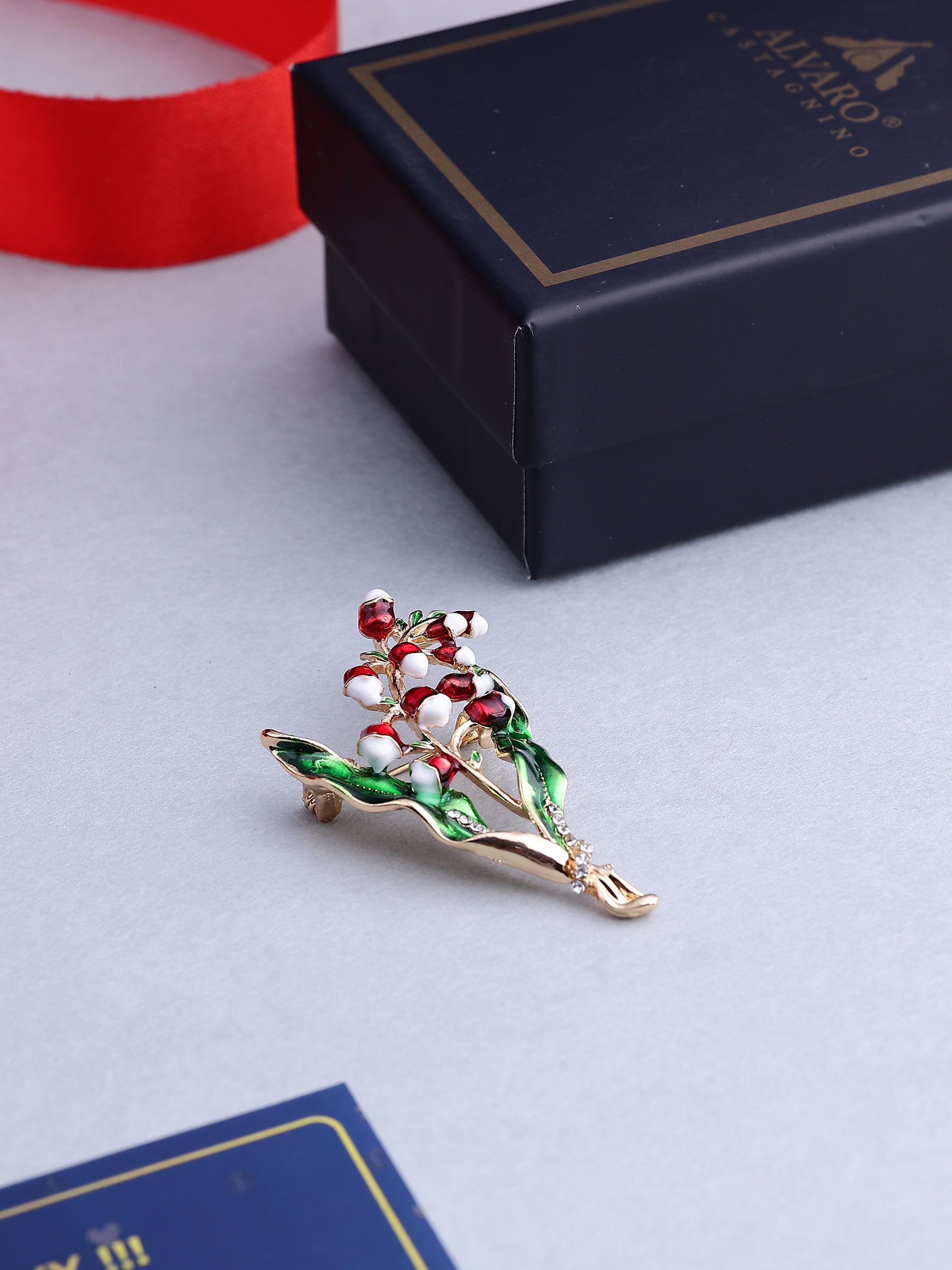 Elegant Lily of the Valley Enamel Brooch