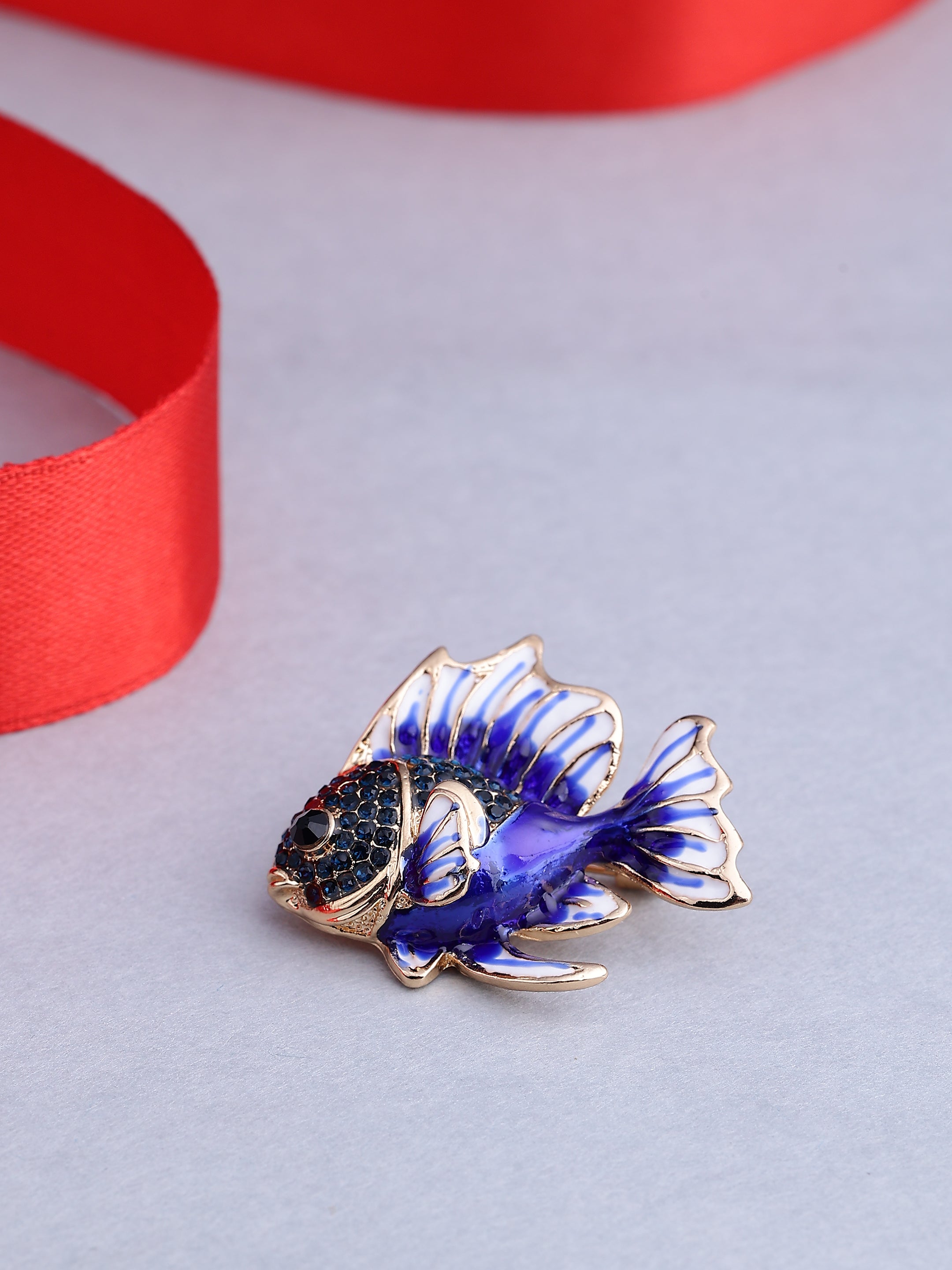 Elegant Blue Fish Enamel Brooch