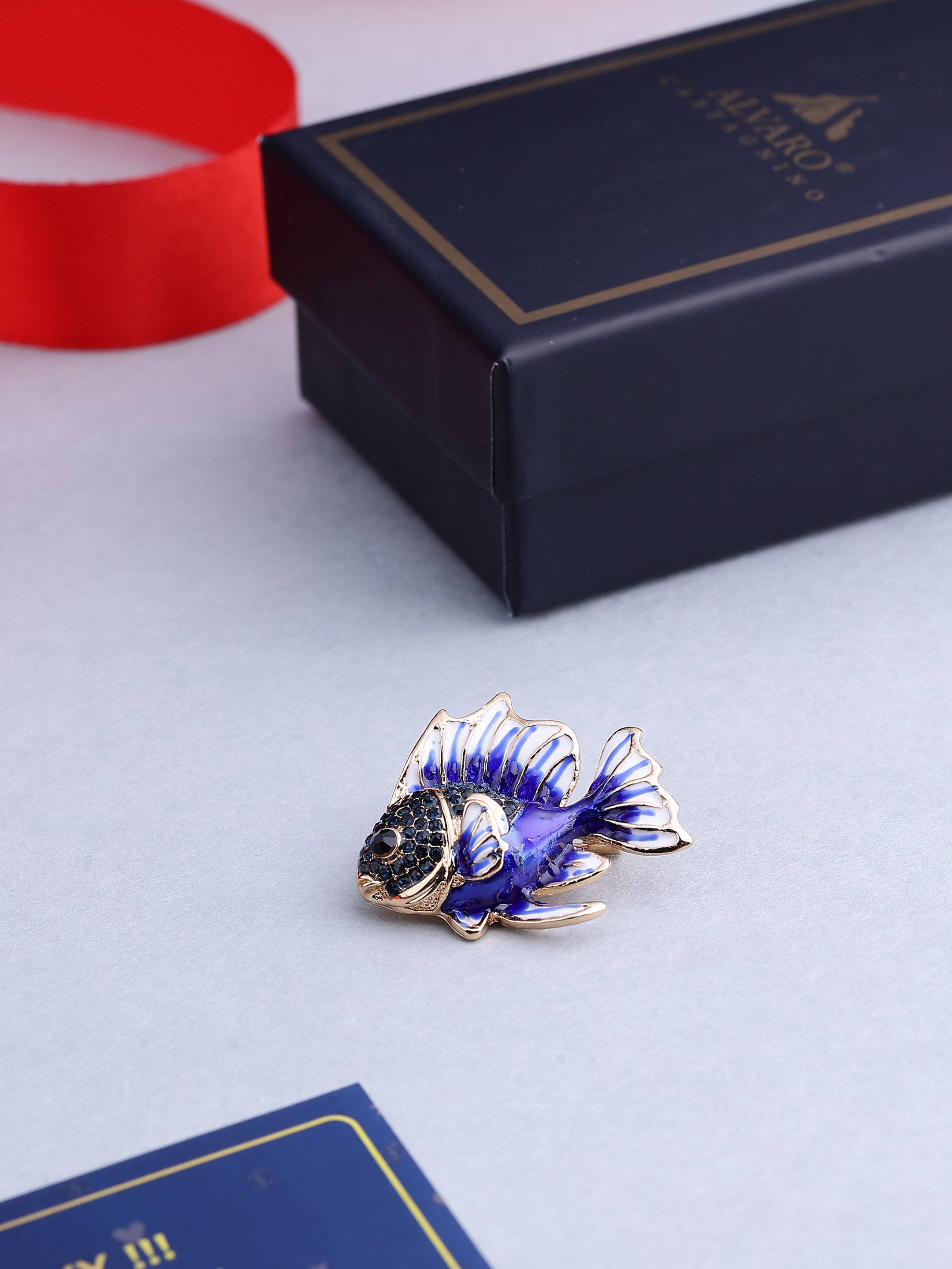 Elegant Blue Fish Enamel Brooch