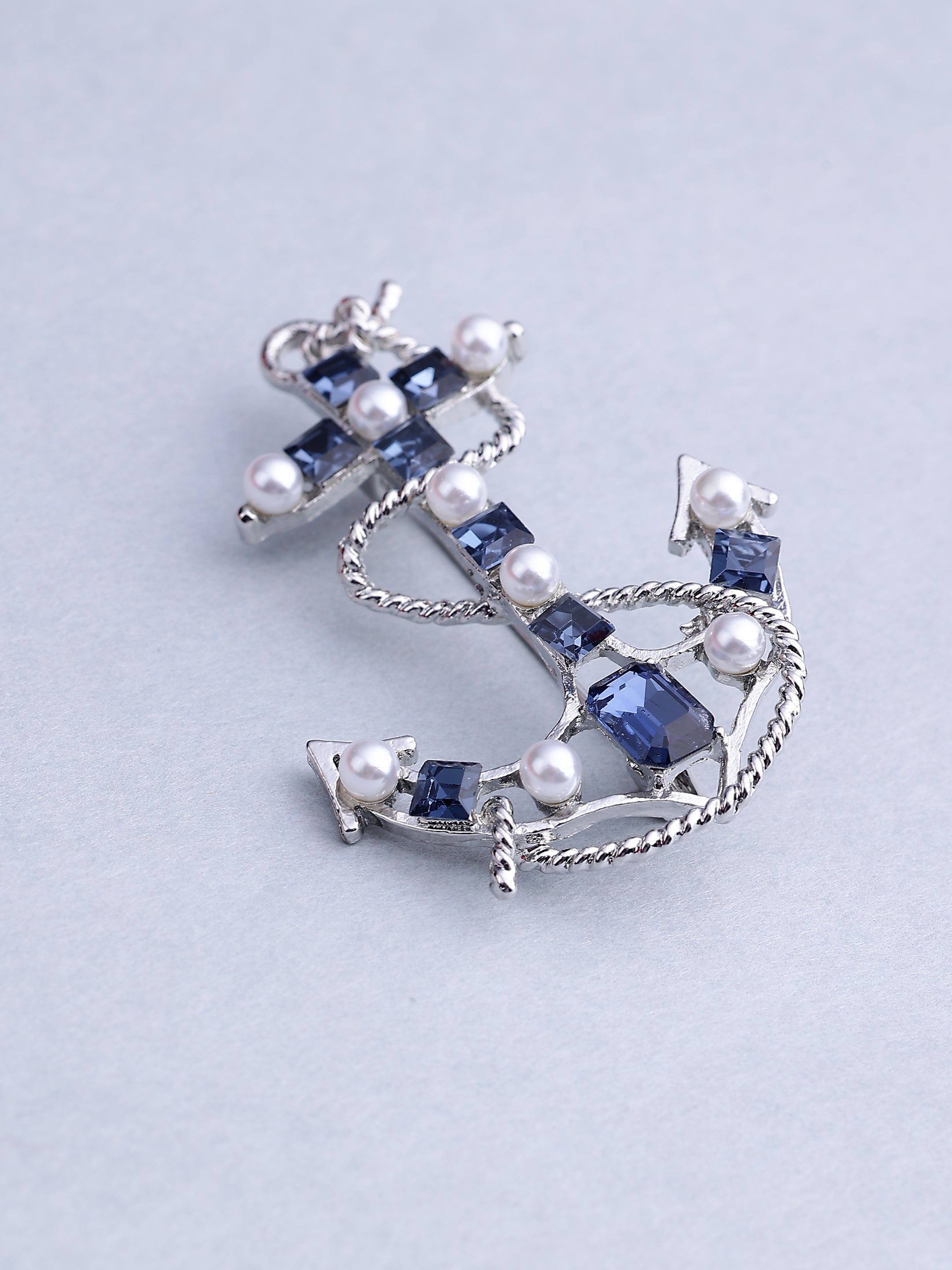 Nautical Crystal Anchor Brooch