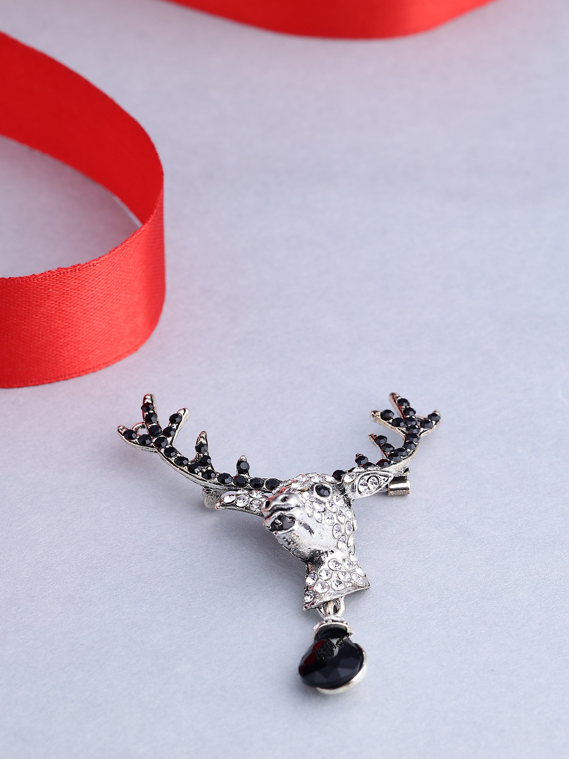 Vintage Crystal Stag Deer Men's Brooch