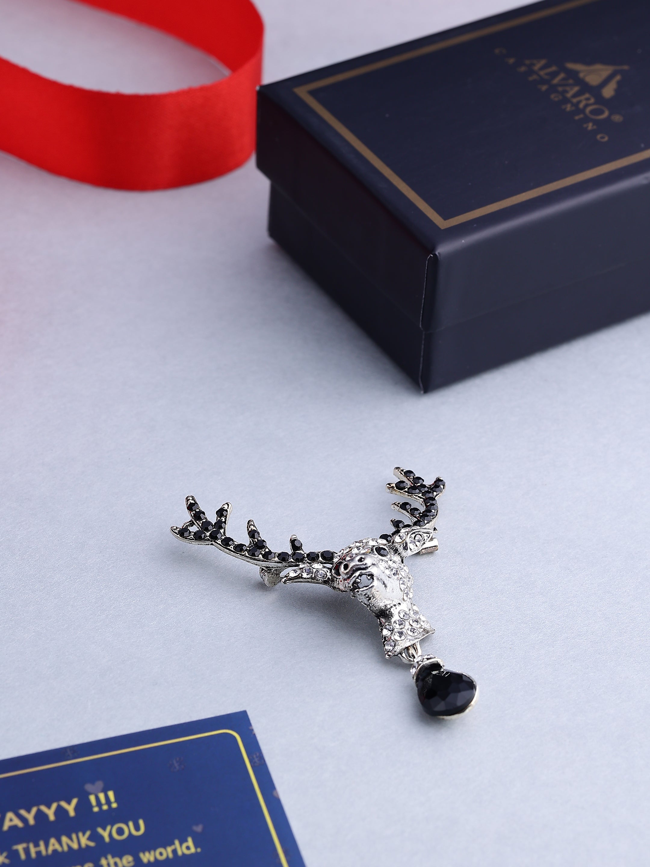 Vintage Crystal Stag Deer Men's Brooch