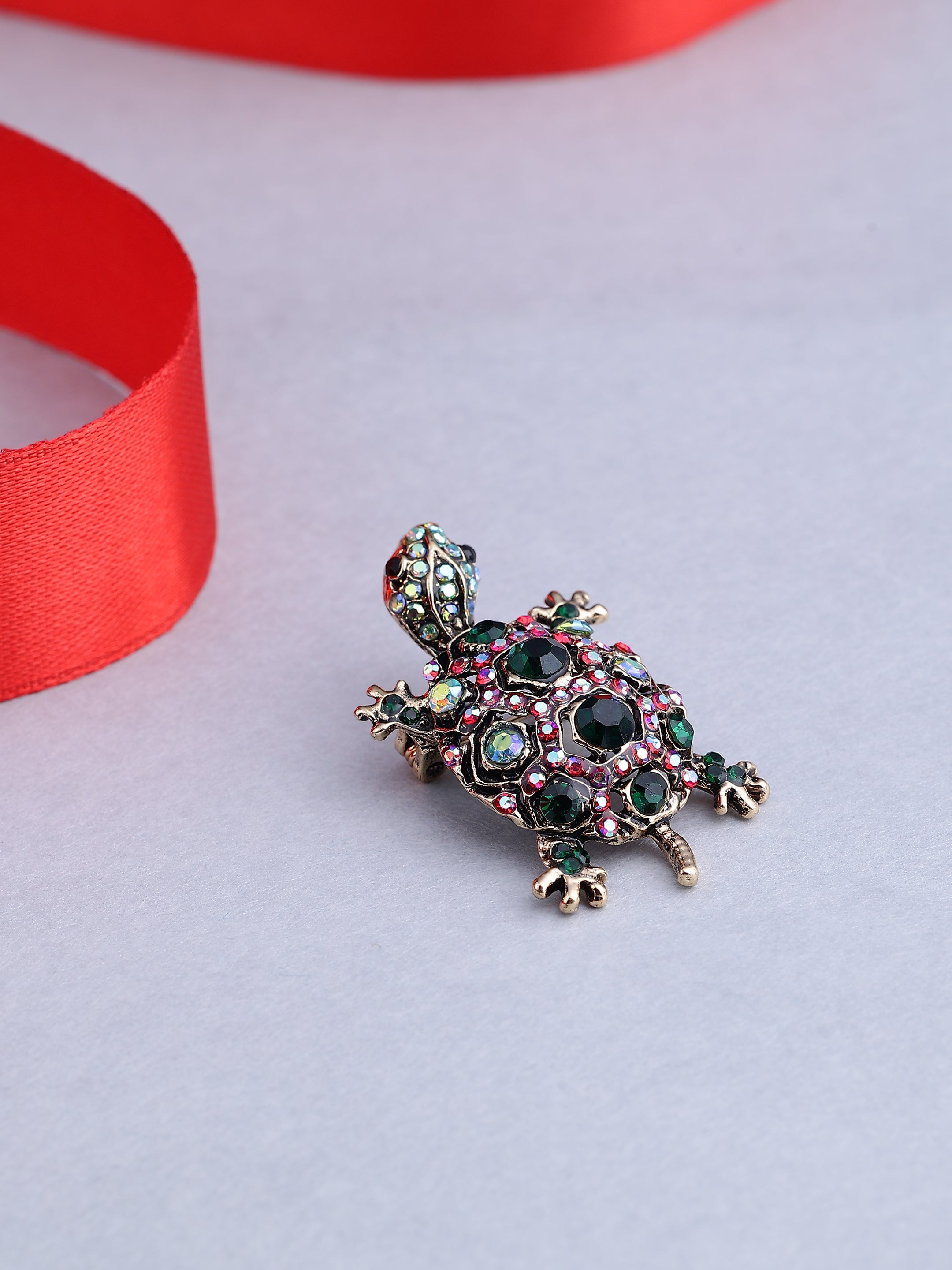 Vintage Crystal Tortoise Brooch