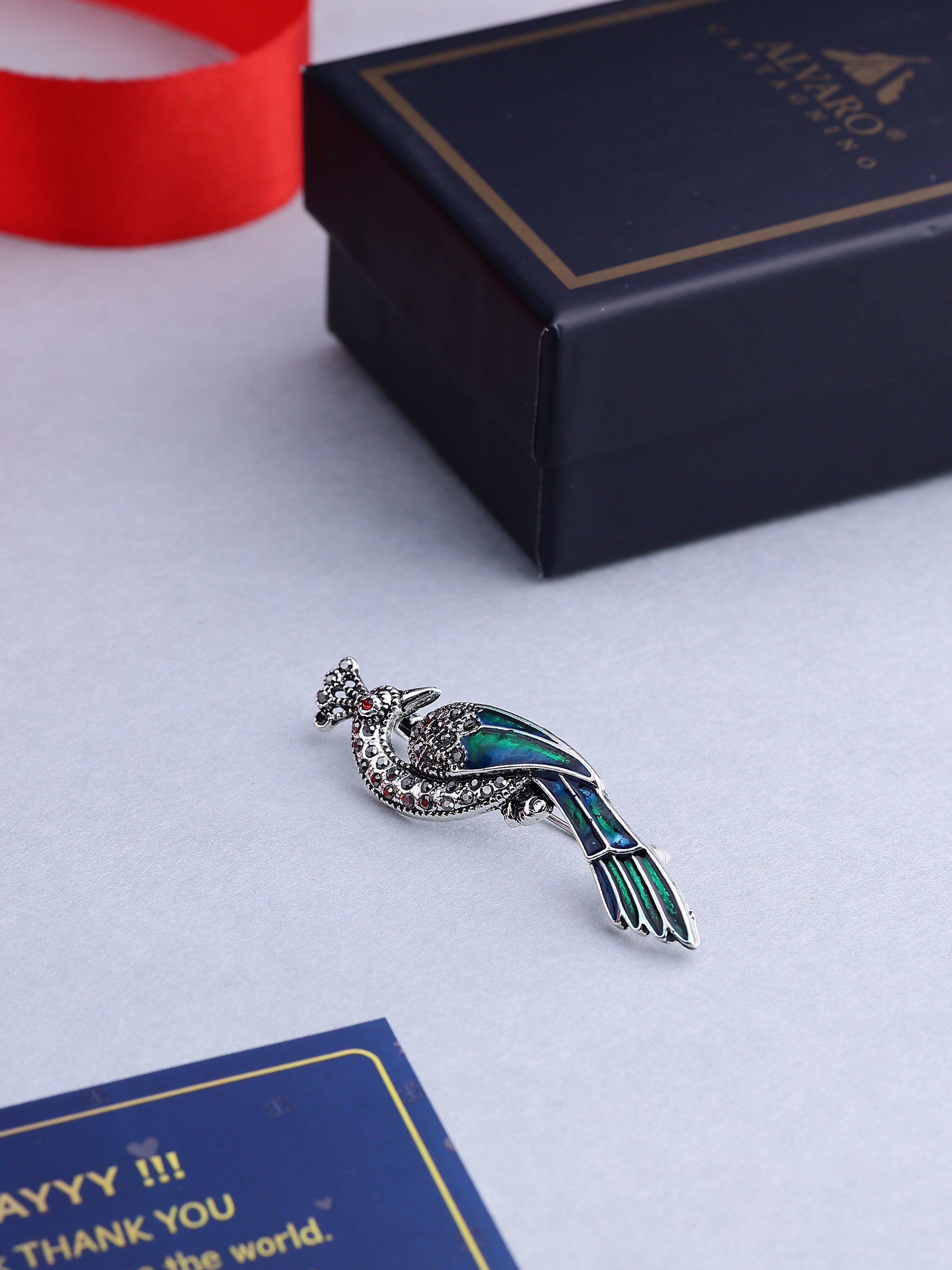 Vintage Crystal Peacock Brooch