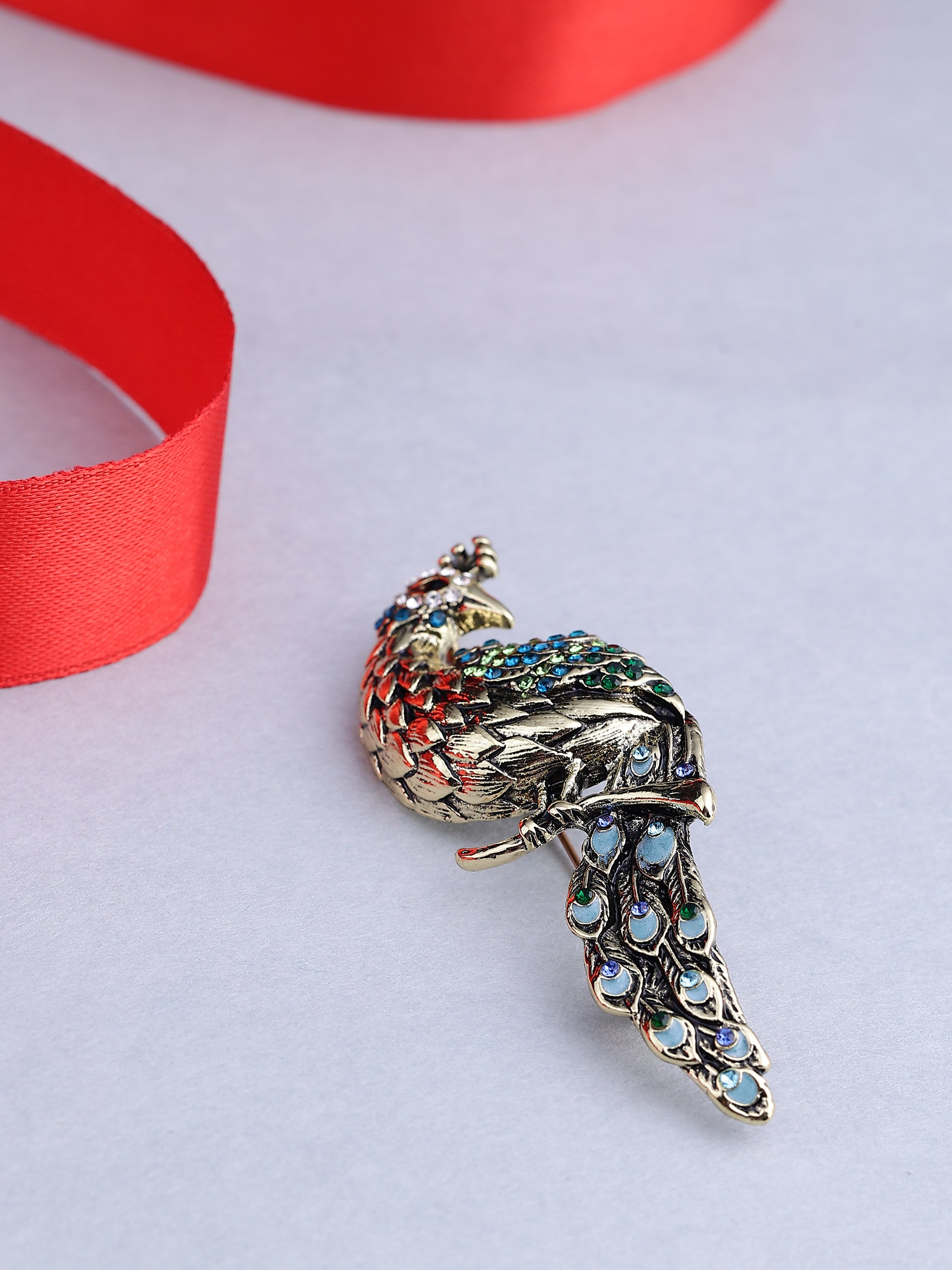 Vintage Crystal Majestic Peacock Brooch