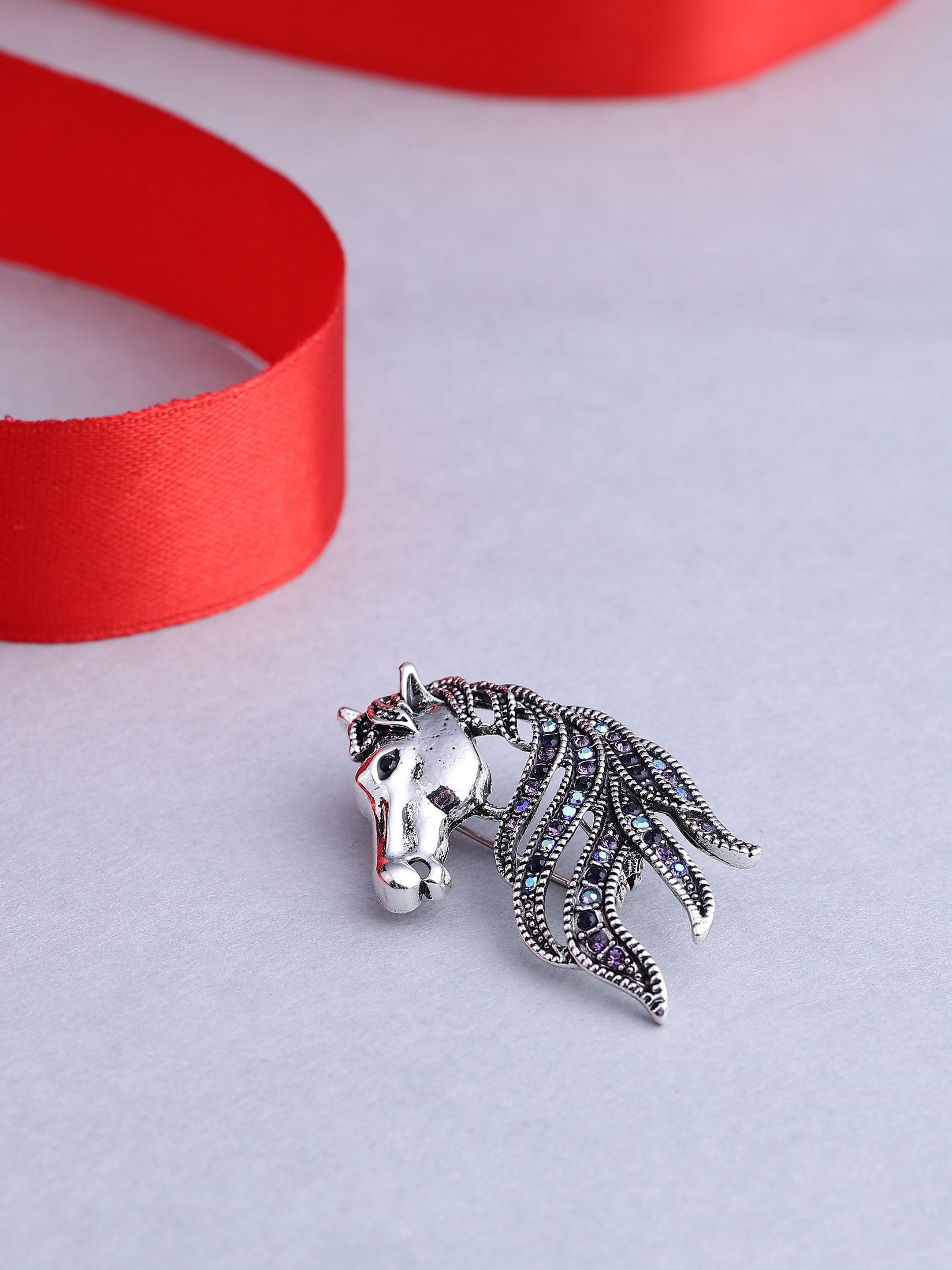 Vintage Crystal Stallion Brooch