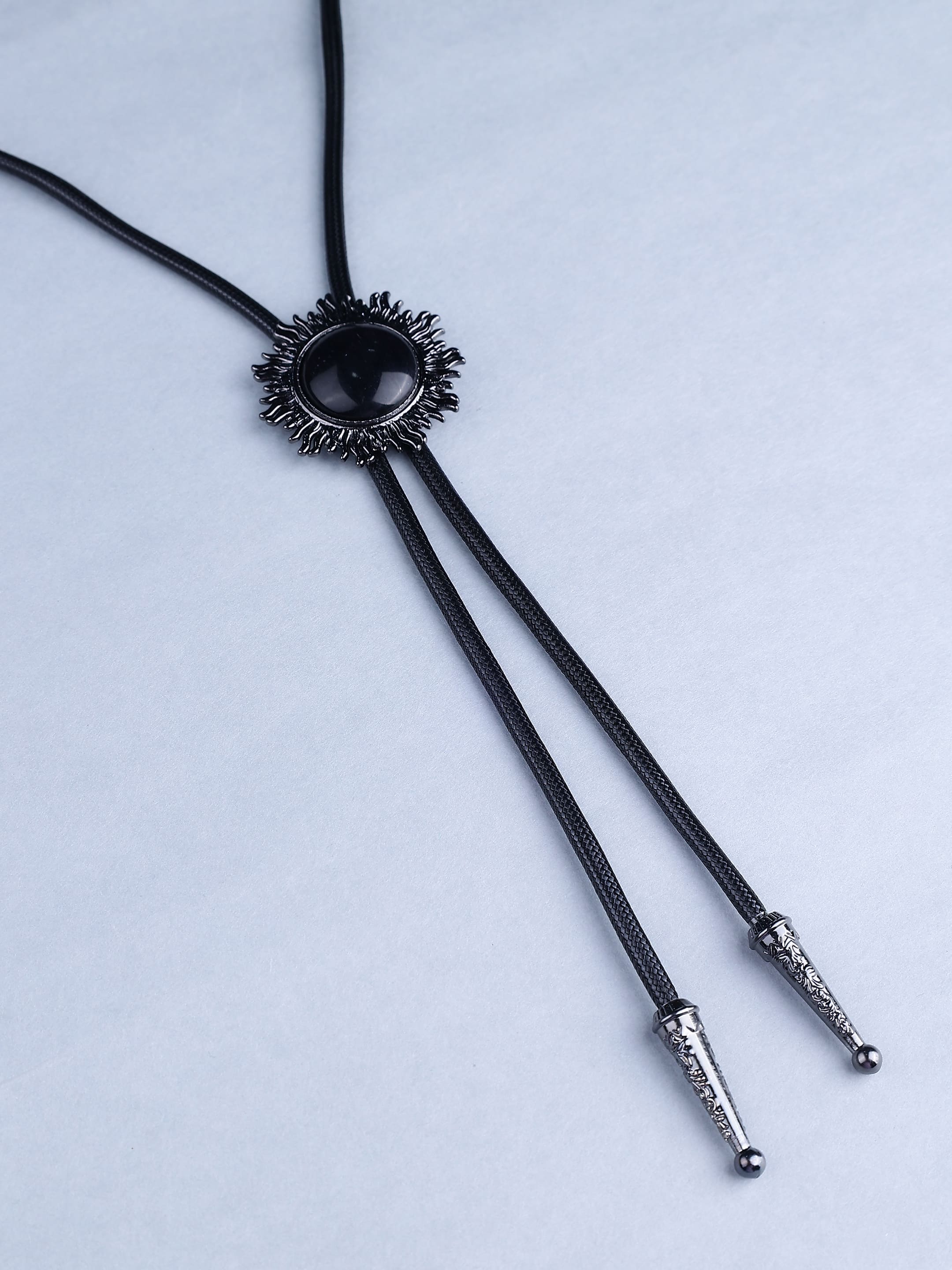 Black Stone Sunburst Bolo Tie