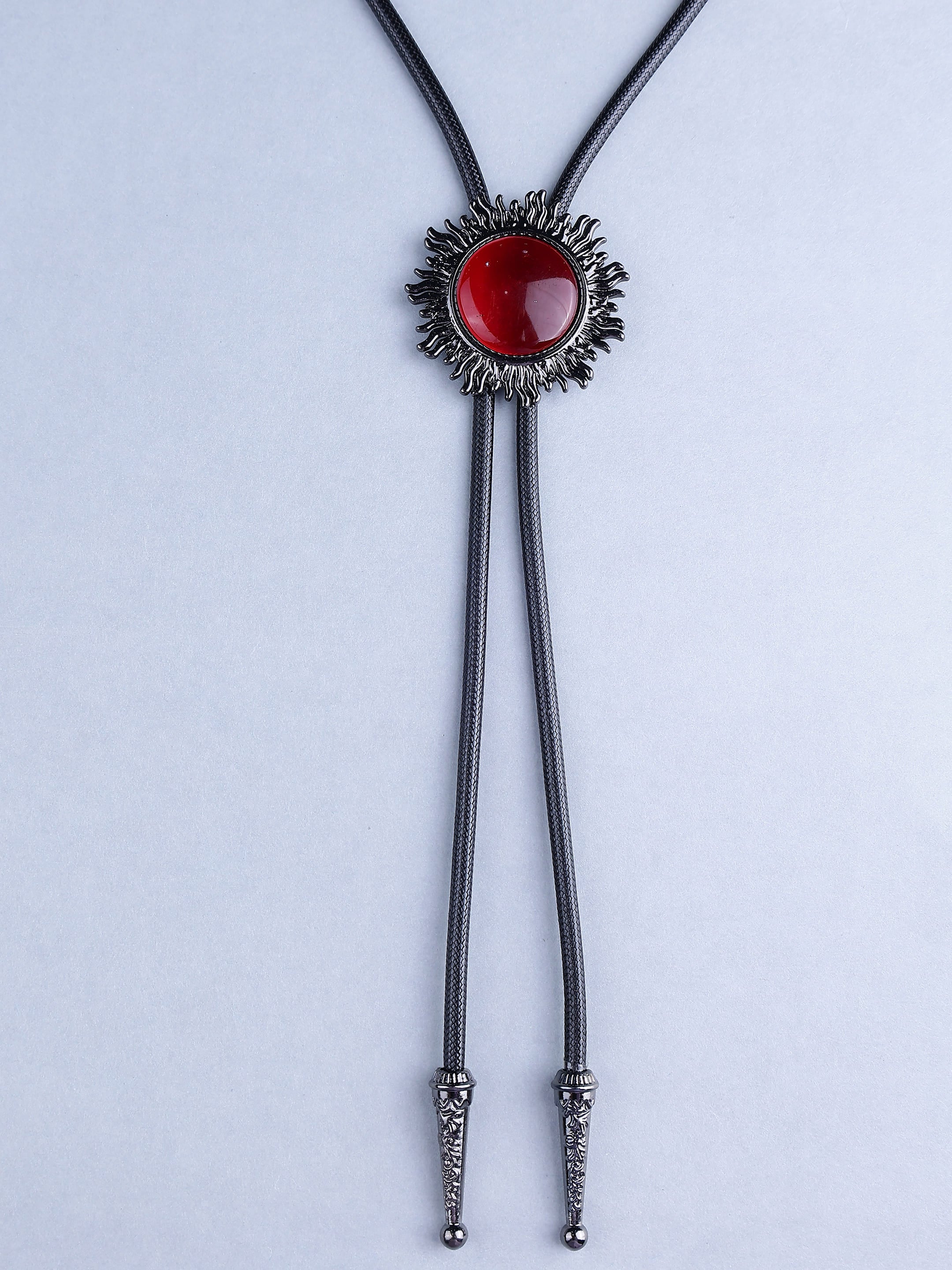 Red Stone Sunburst Bolo Tie