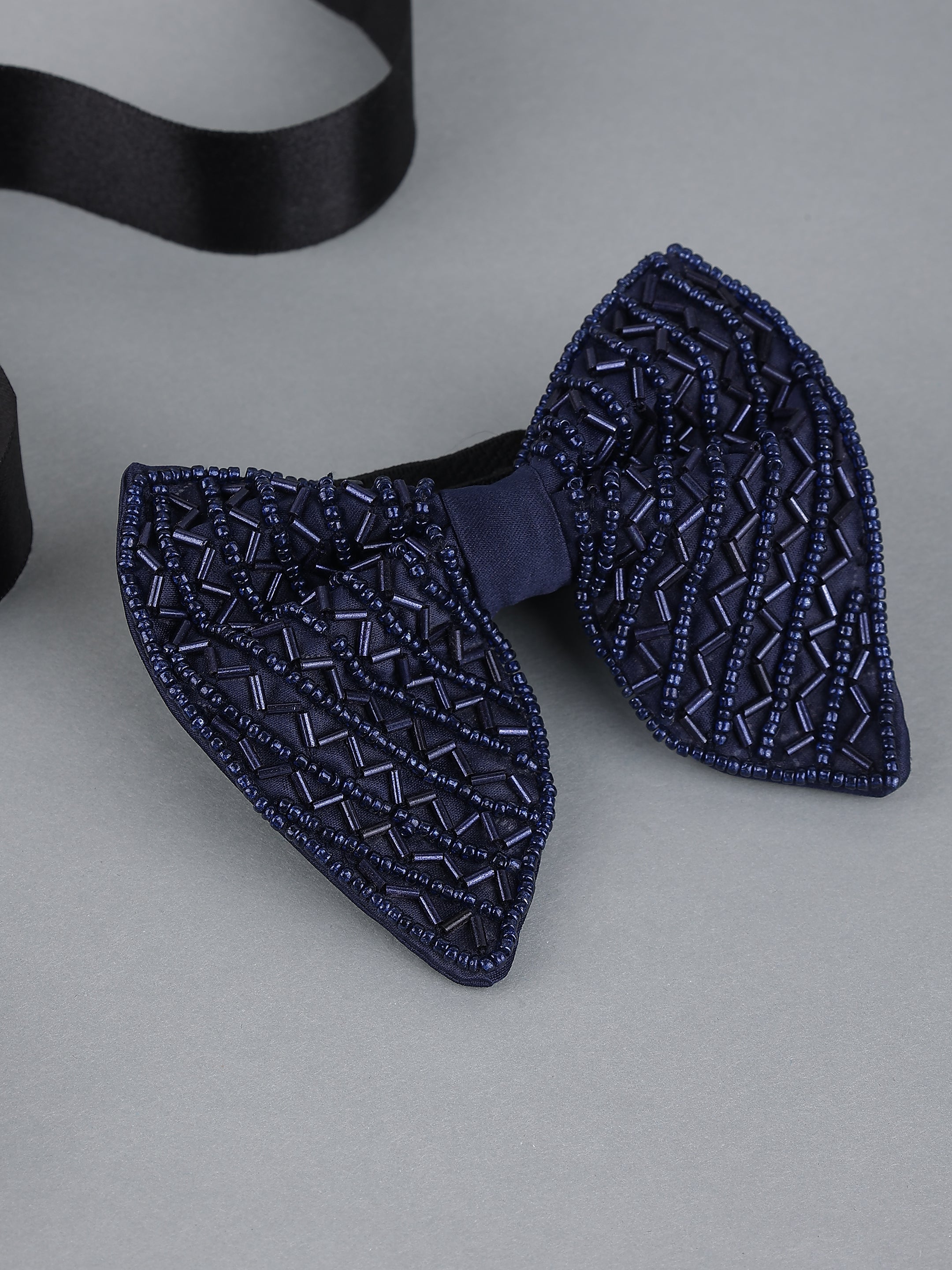 Blue Embellished Zig Zag Bow Tie