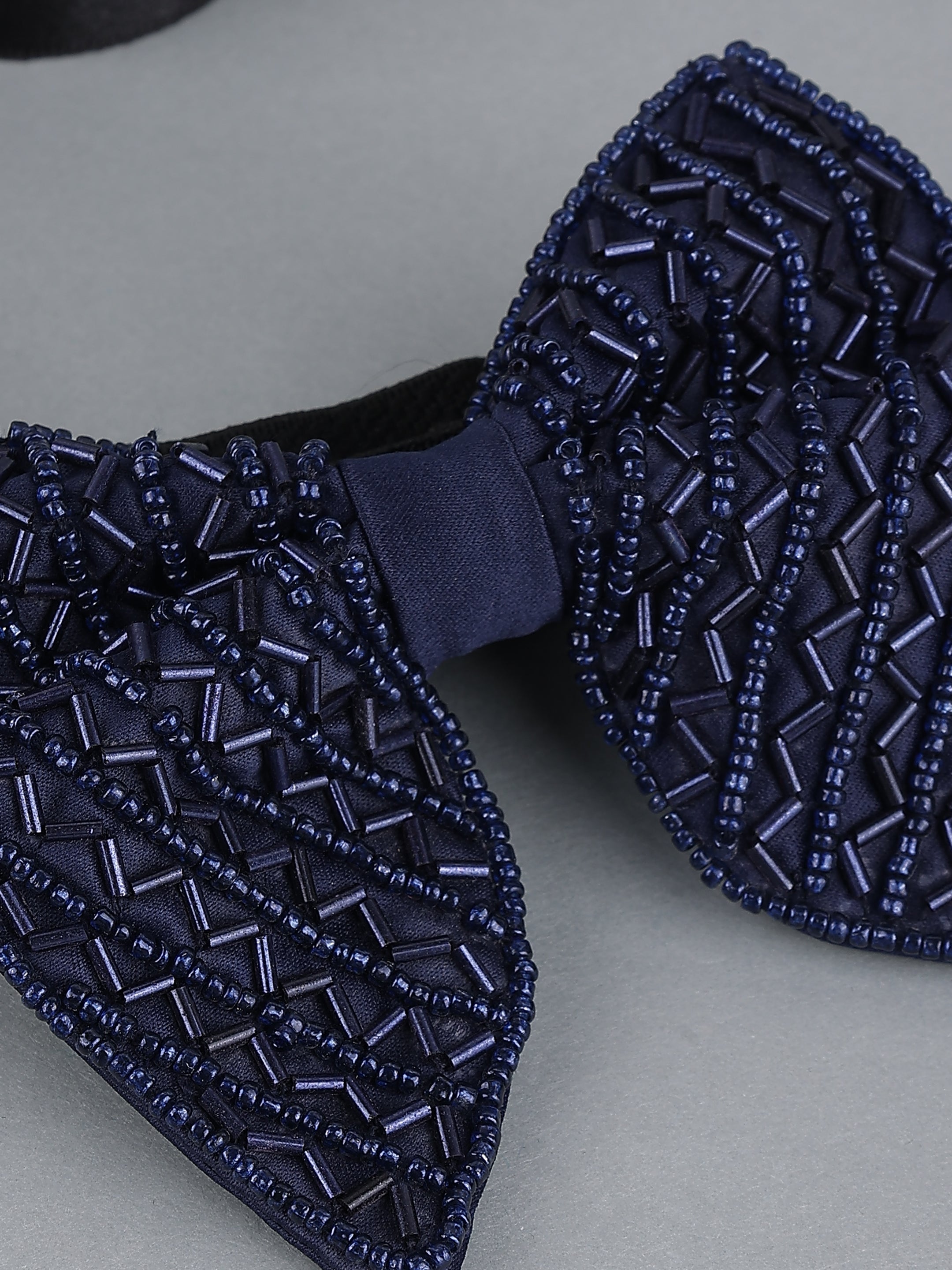 Blue Embellished Zig Zag Bow Tie