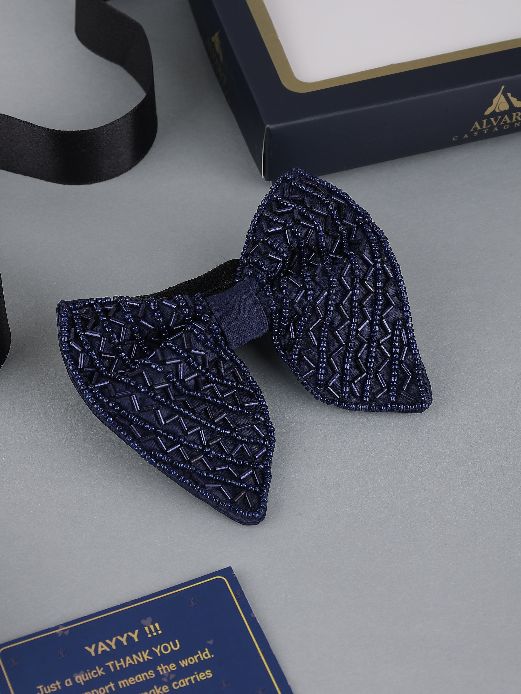 Blue Embellished Zig Zag Bow Tie