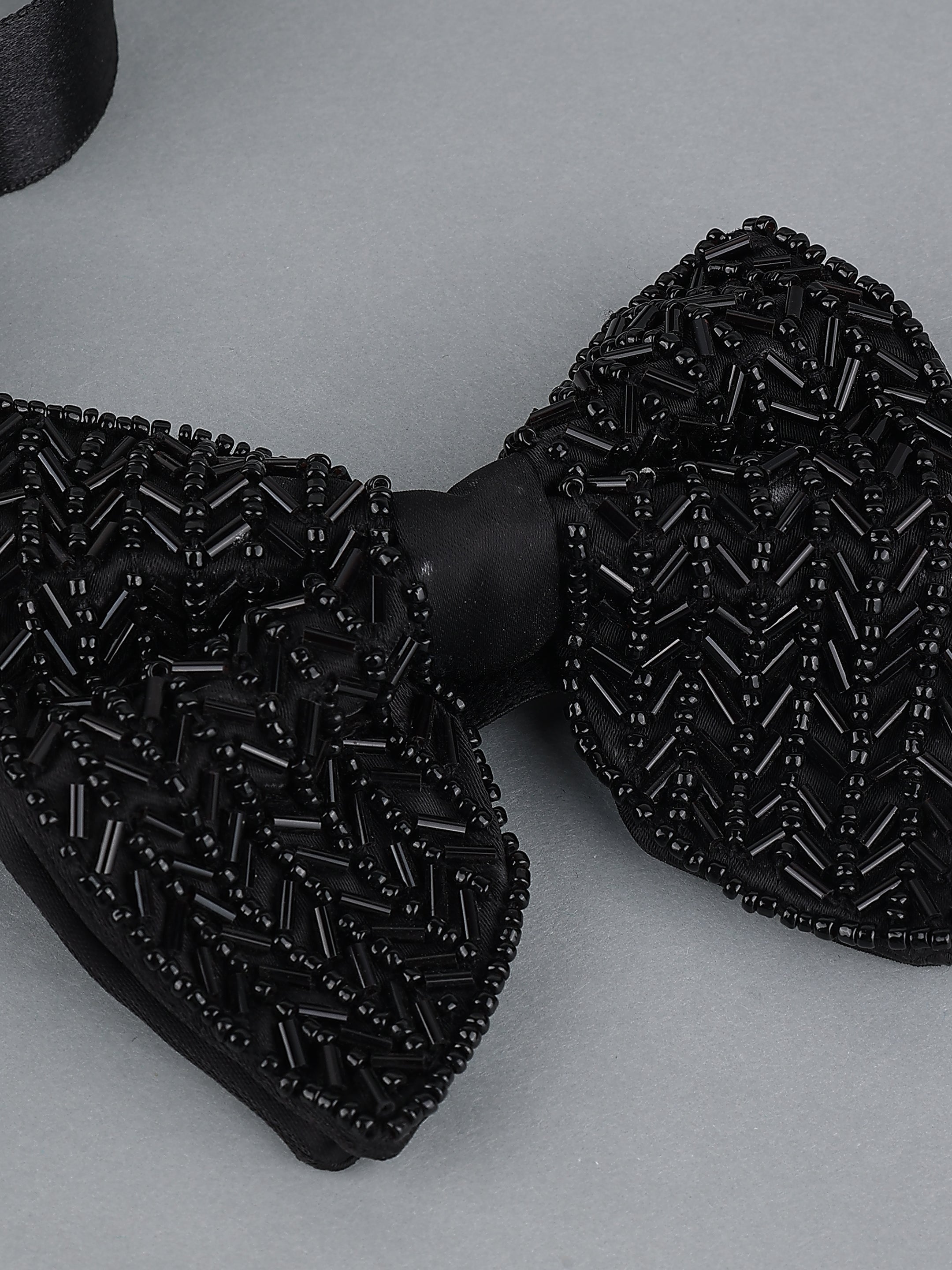 Black Embellished Feather Bow Tie