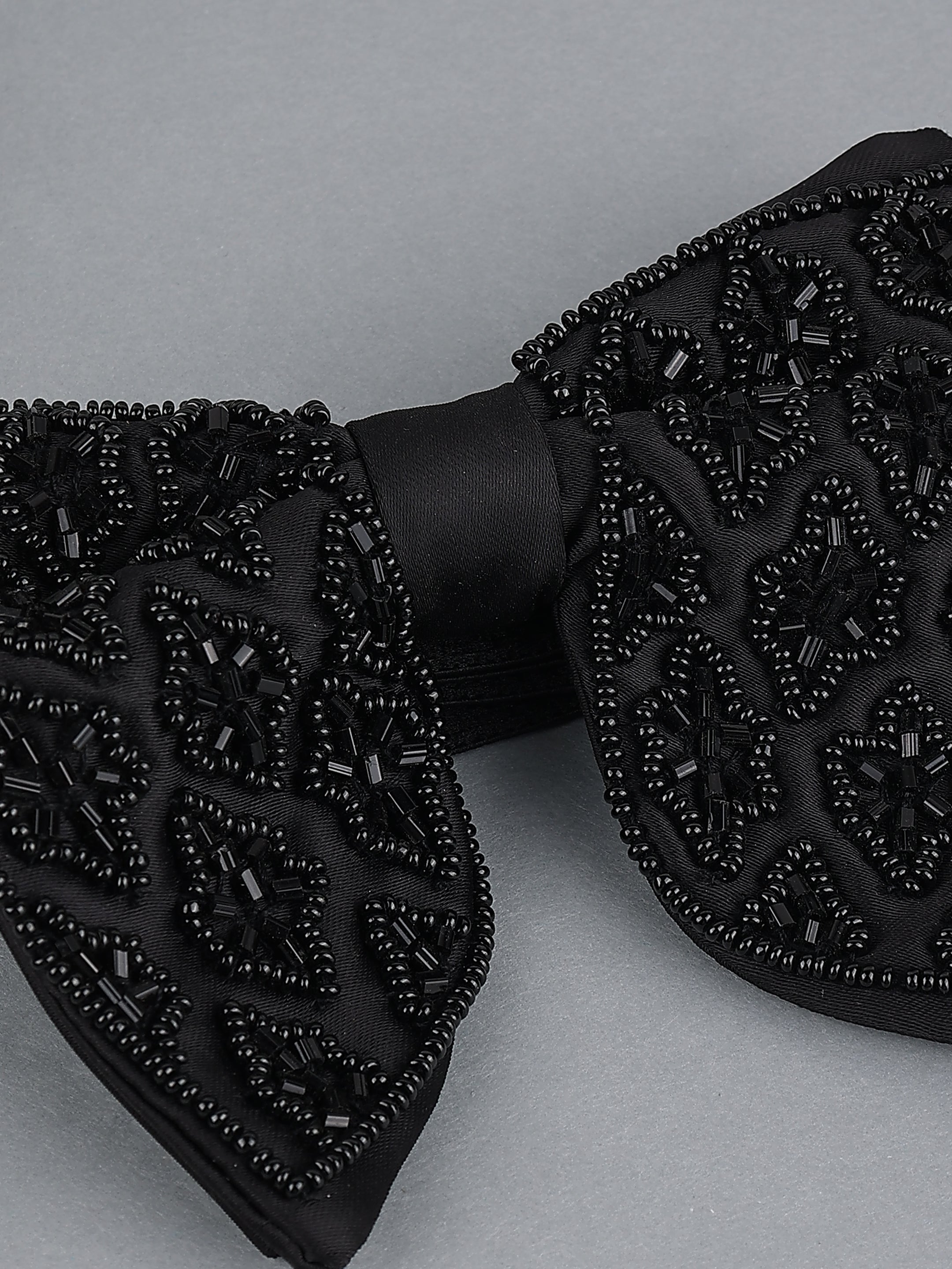 Black Embellished Floral Bow Tie