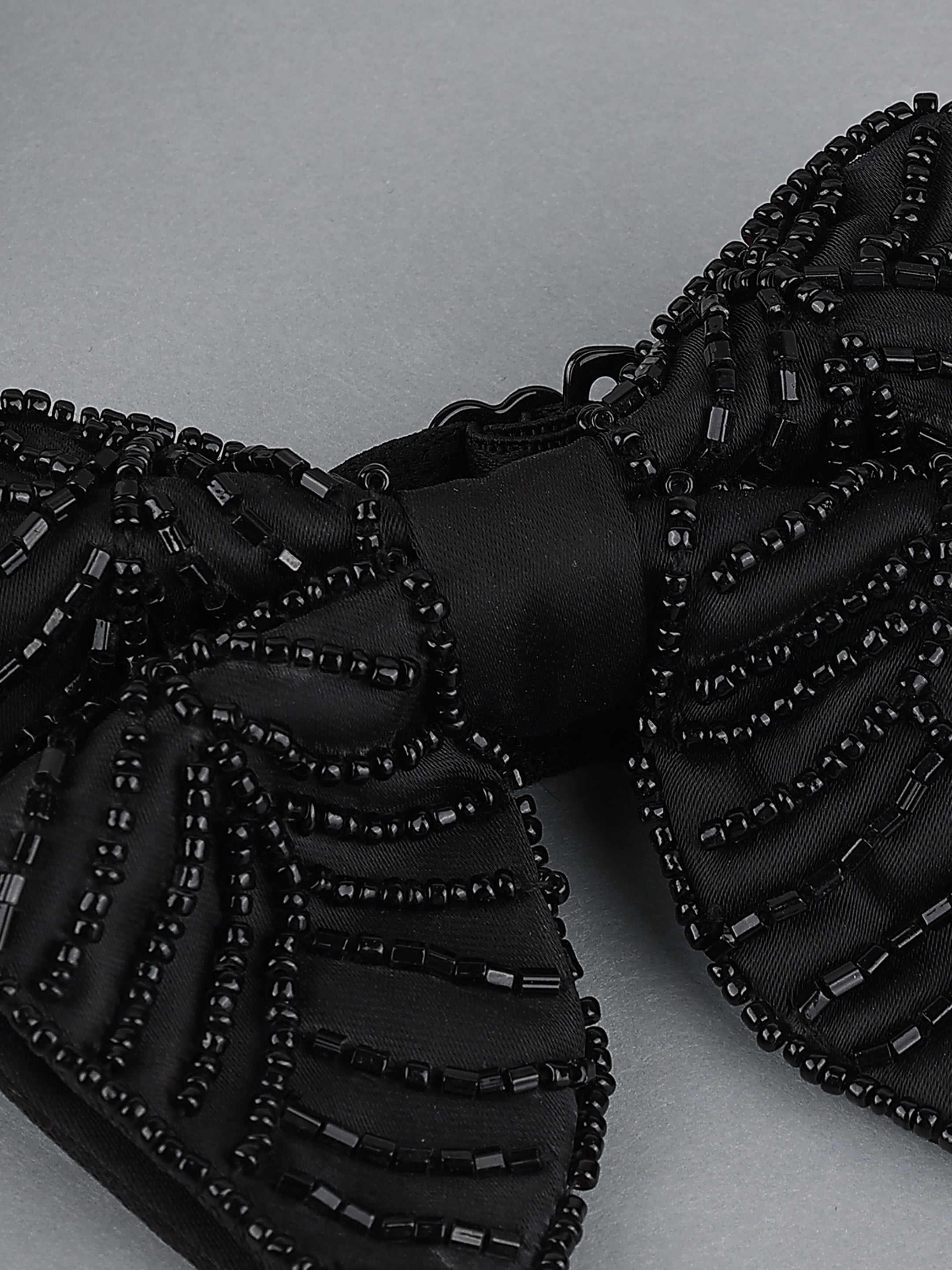 Black Embellished Leaf Bow Tie