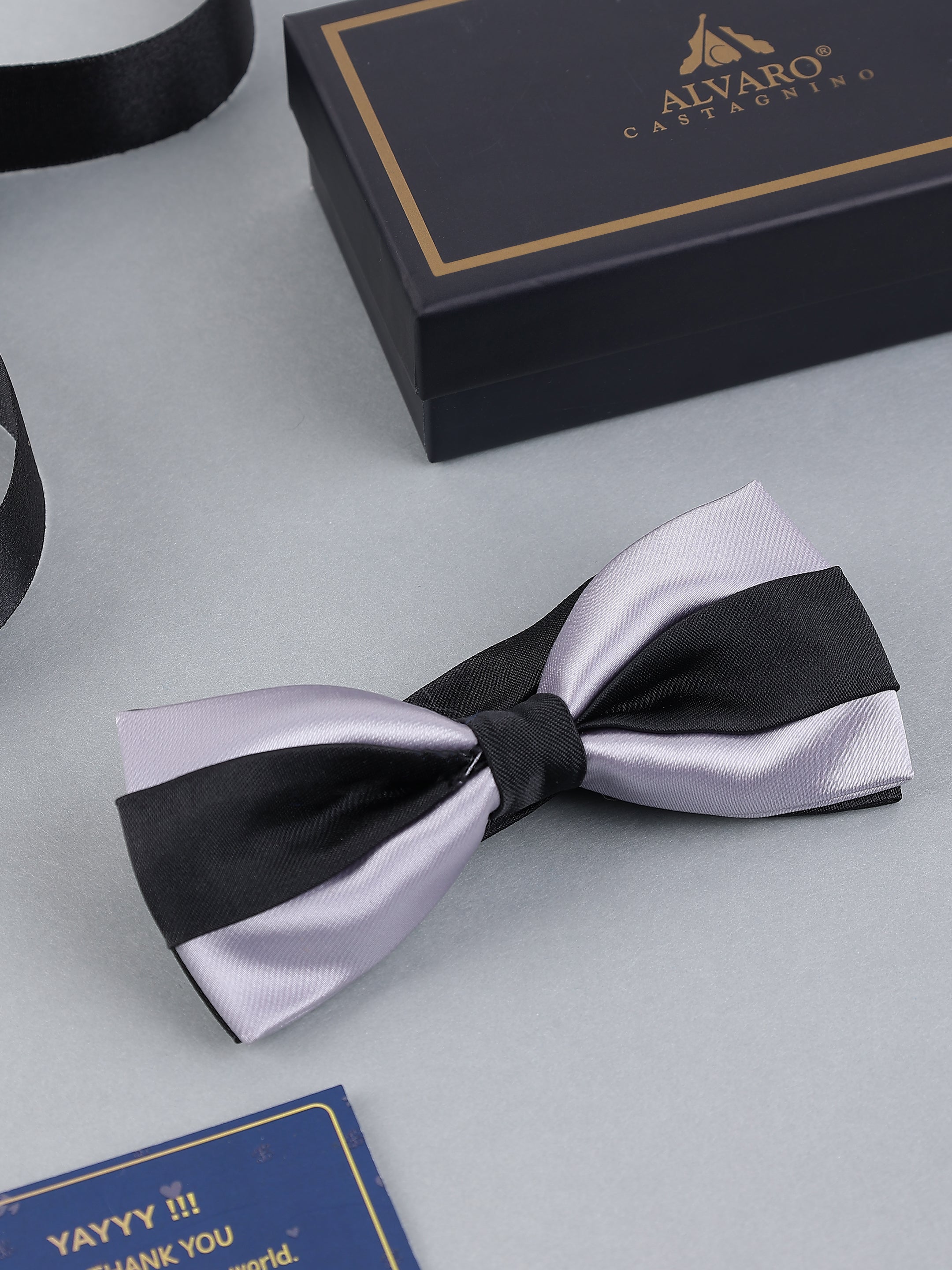 Silver & Black Two-Tone Bow Tie
