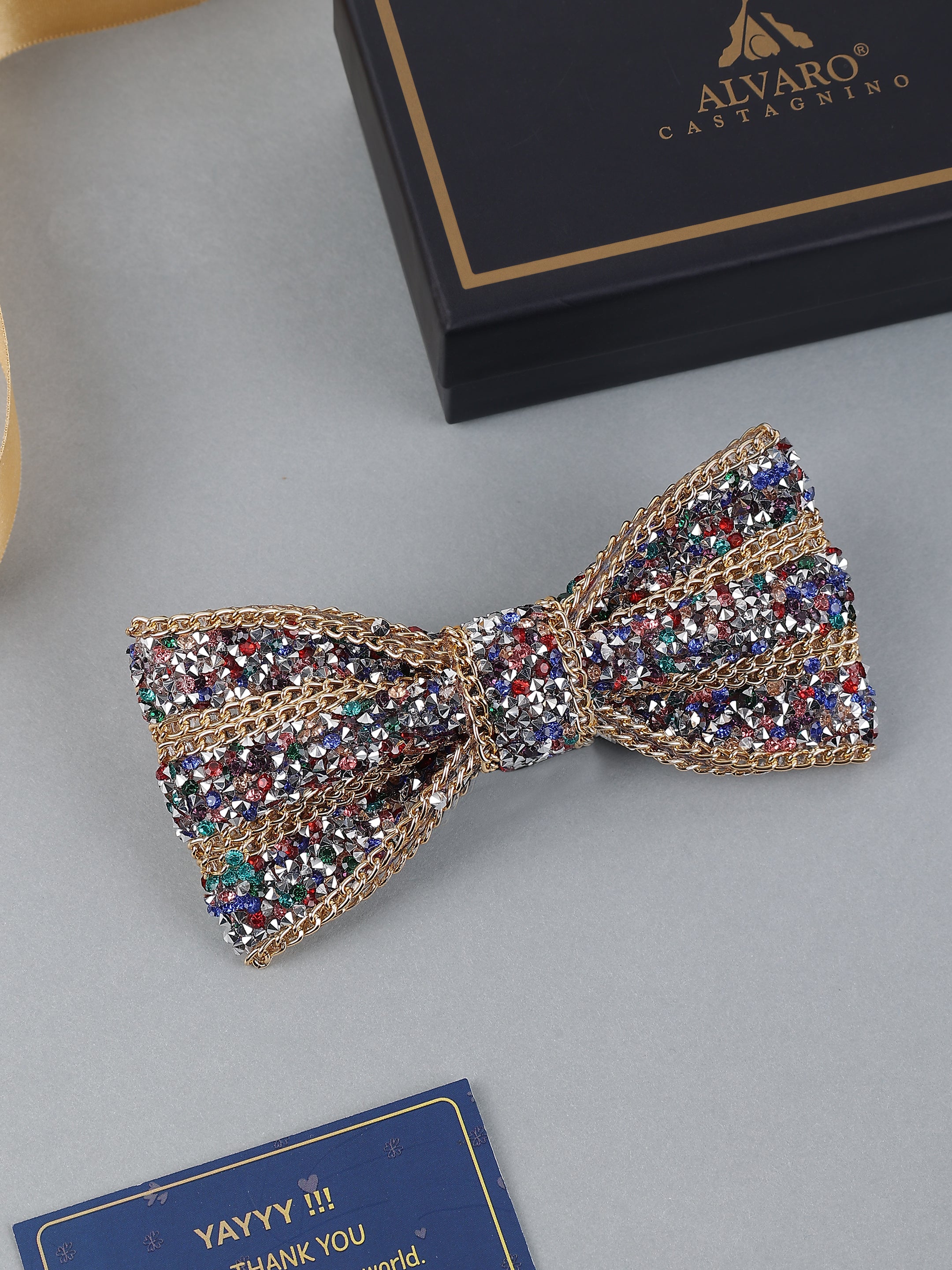 Multicolor Crystal-Embellished Bow Tie
