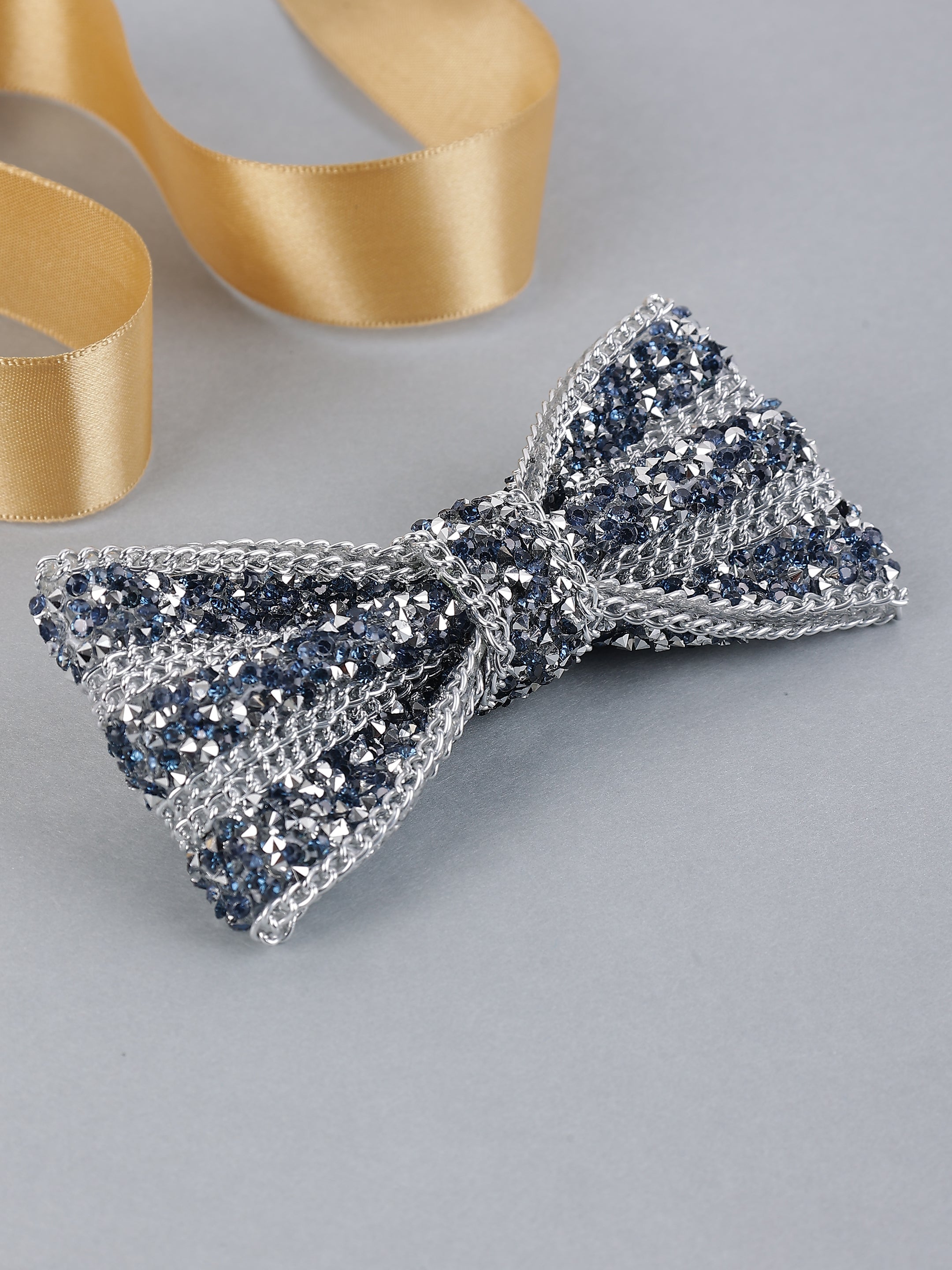 Silver Crystal-Embellished Bow Tie