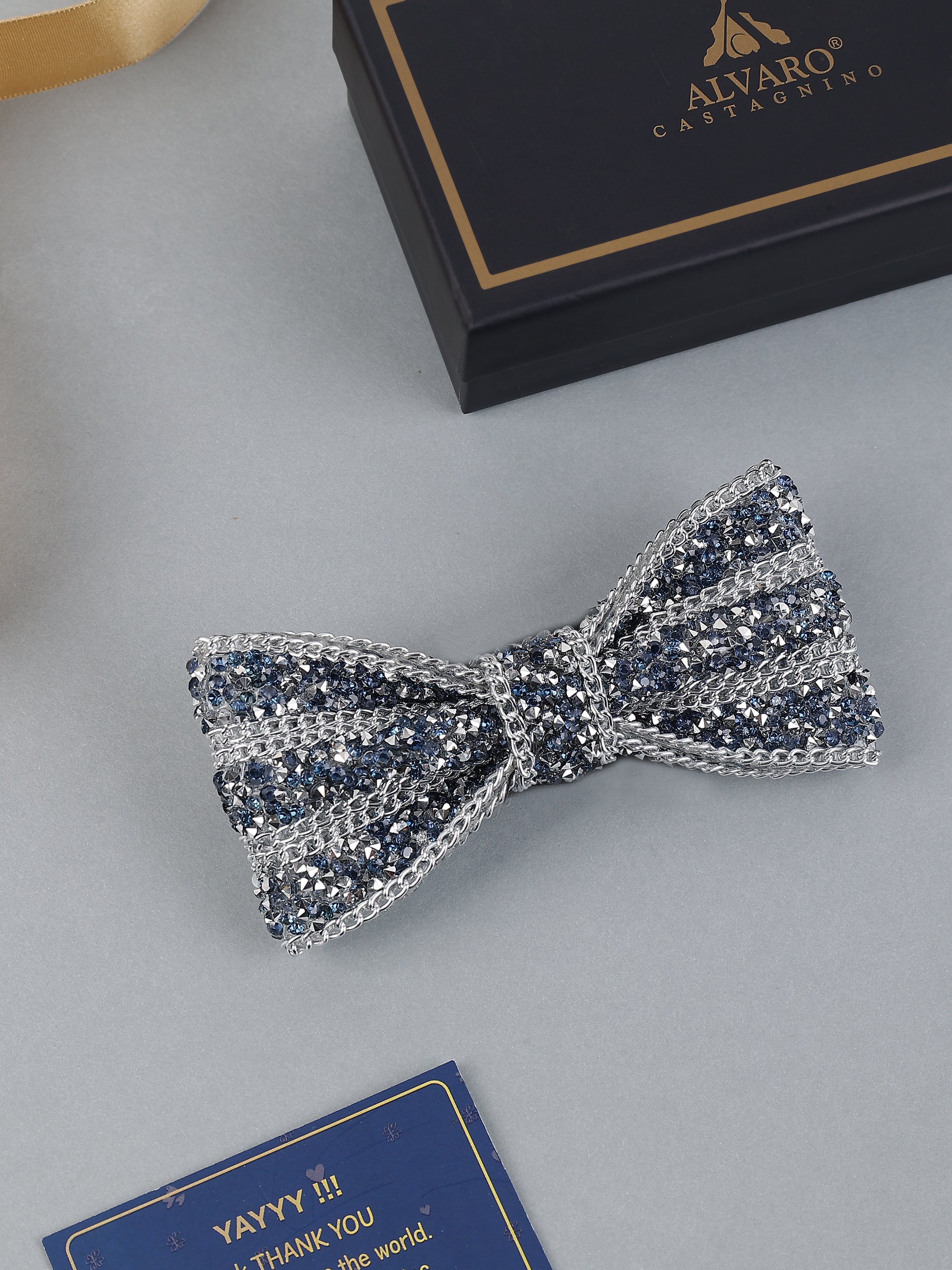 Silver Crystal-Embellished Bow Tie