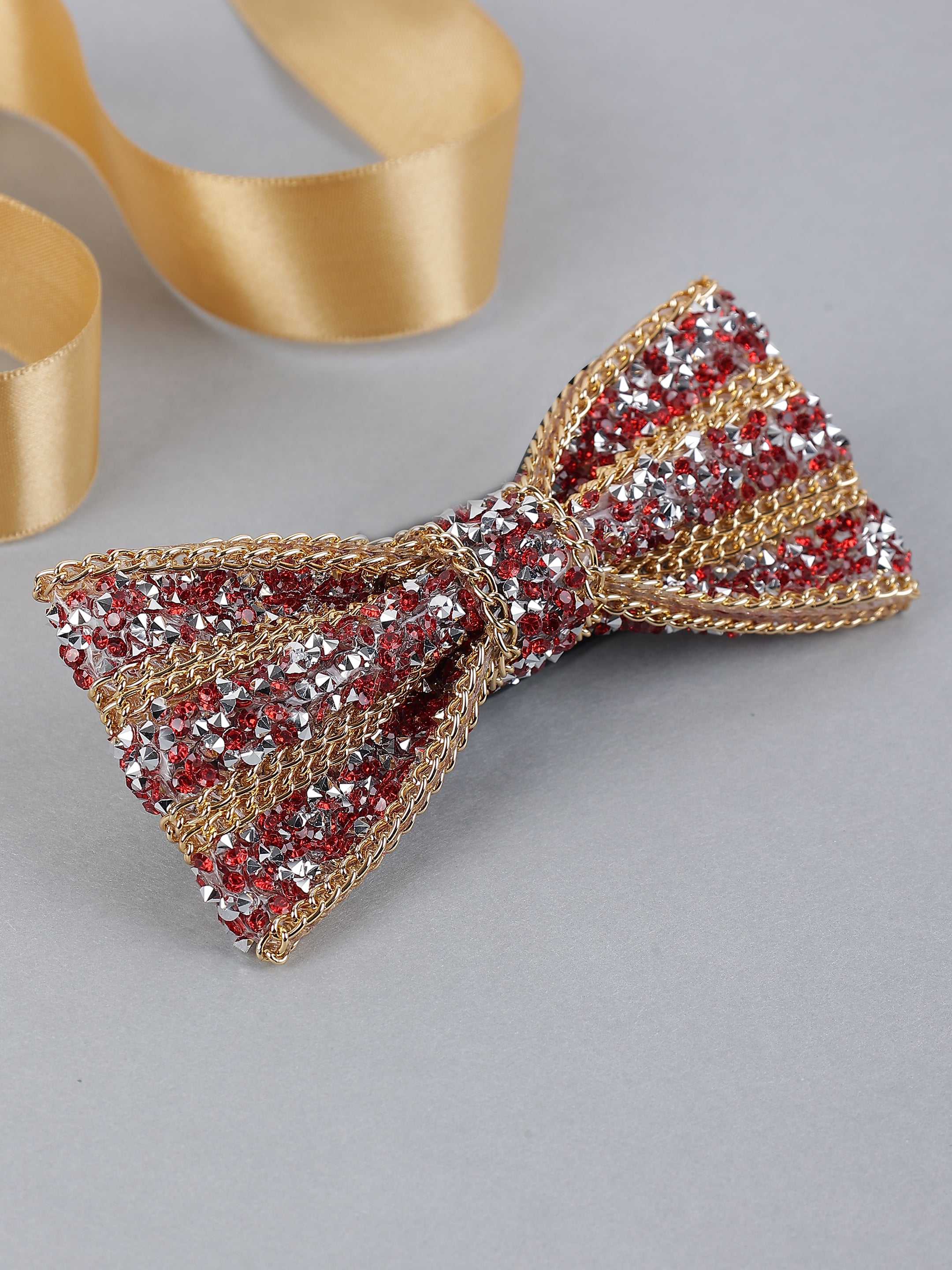 Red and Silver Crystal-Embellished Bow Tie