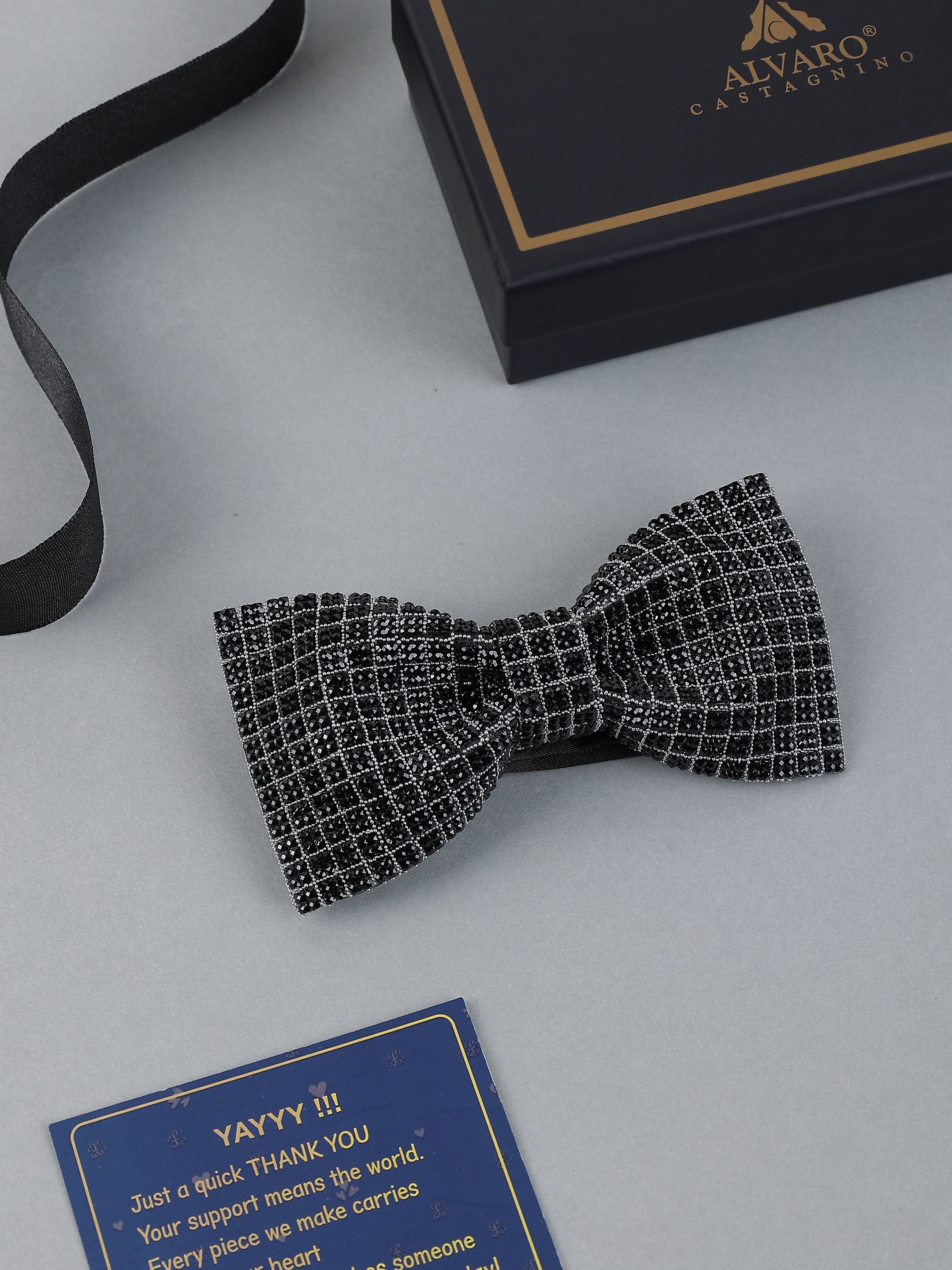 Black-Grid Onyx Crystal Bow Tie