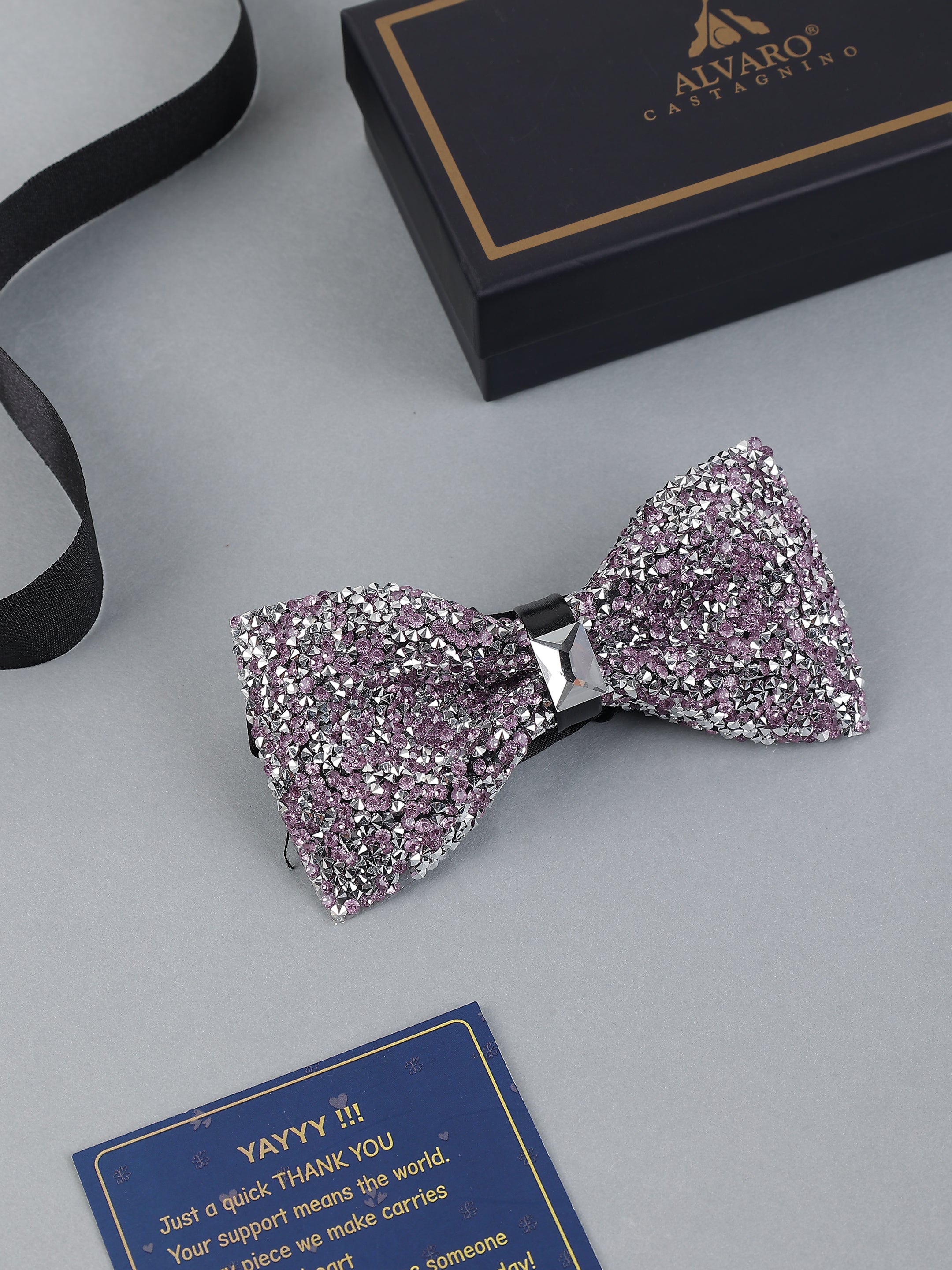 Amethyst & Silver Pavé Bow Tie