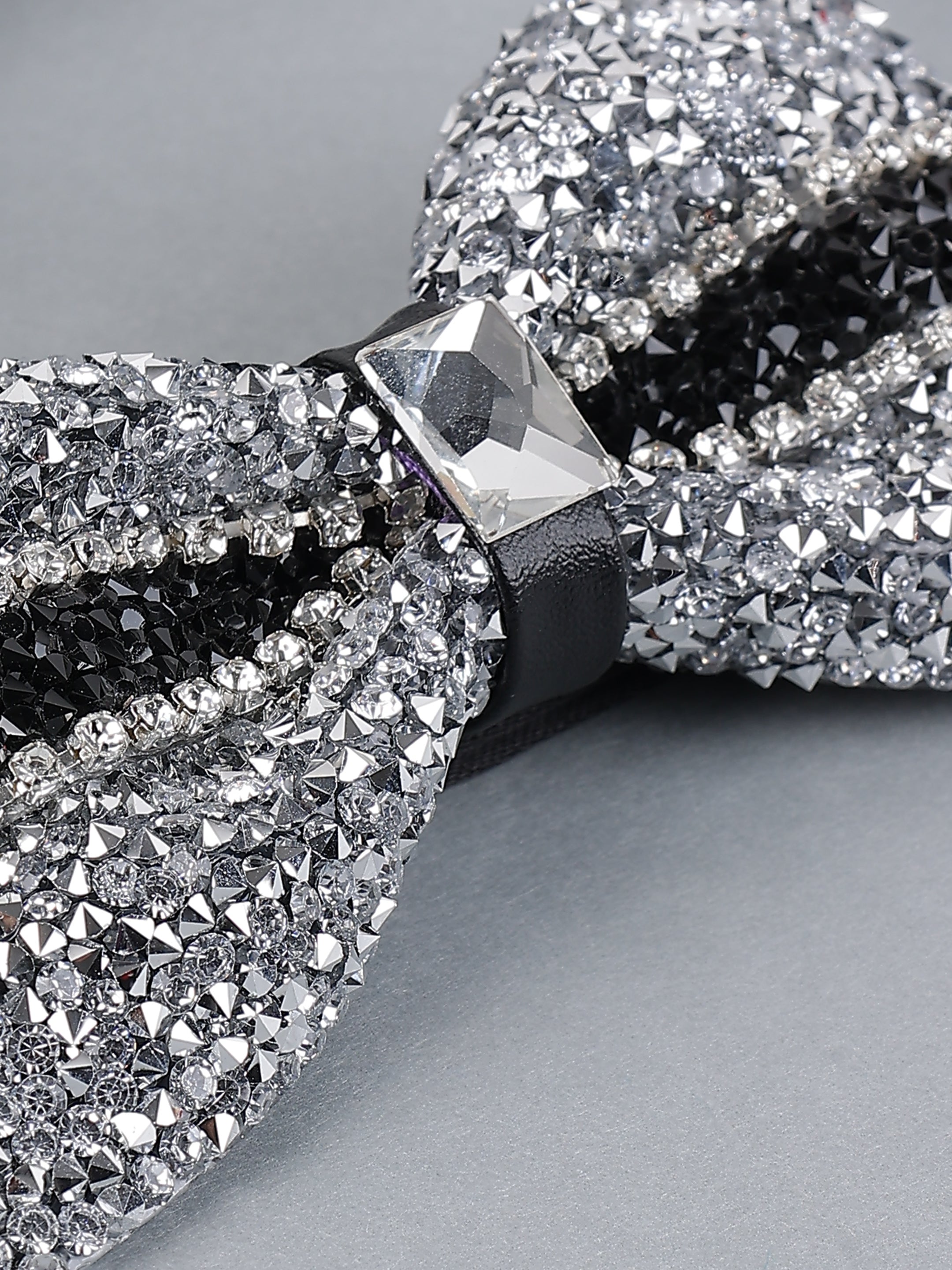 Silver & Noir Striped Pavé Bow Tie