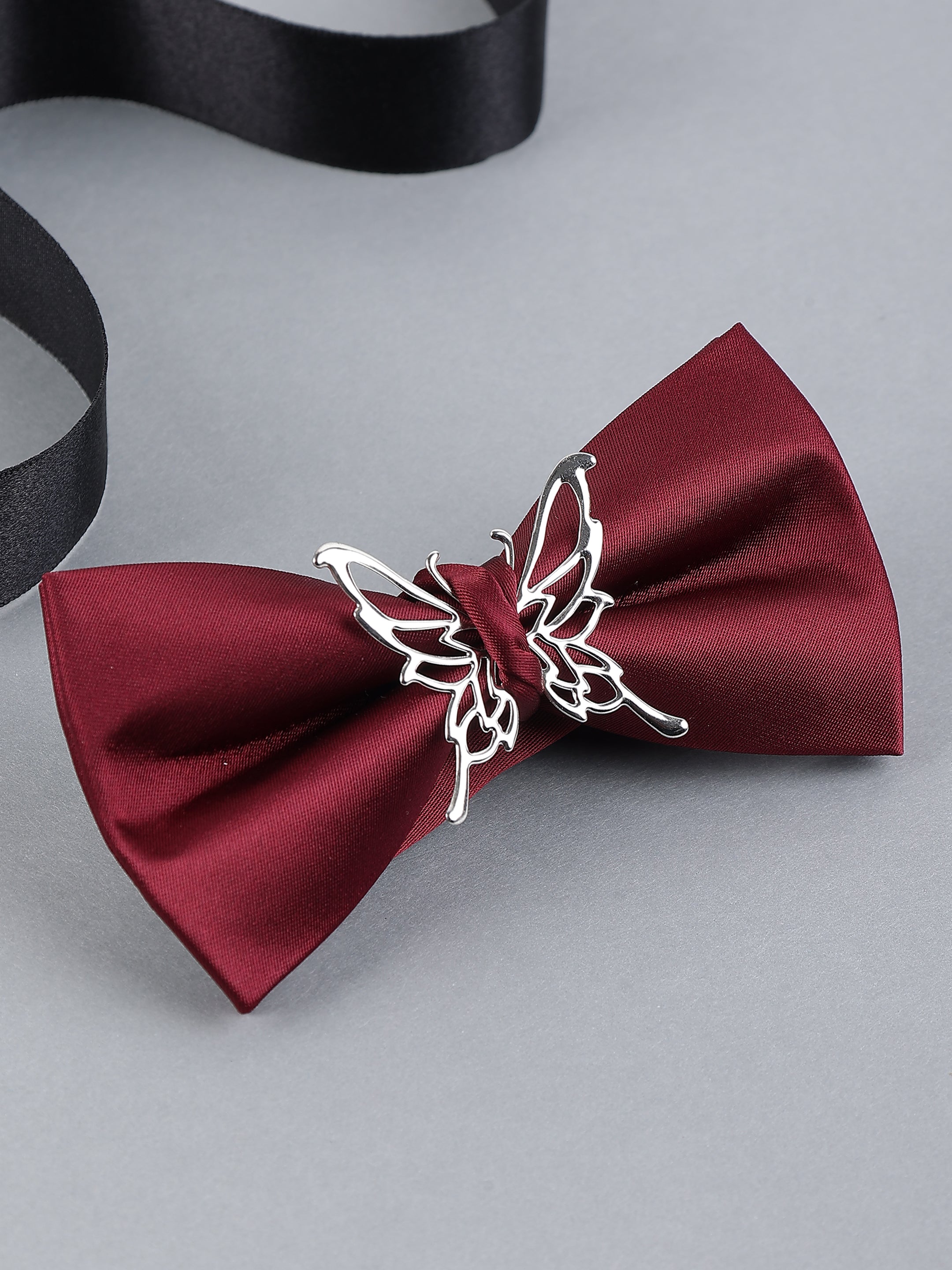 Maroon Silver Butterfly Bow Tie