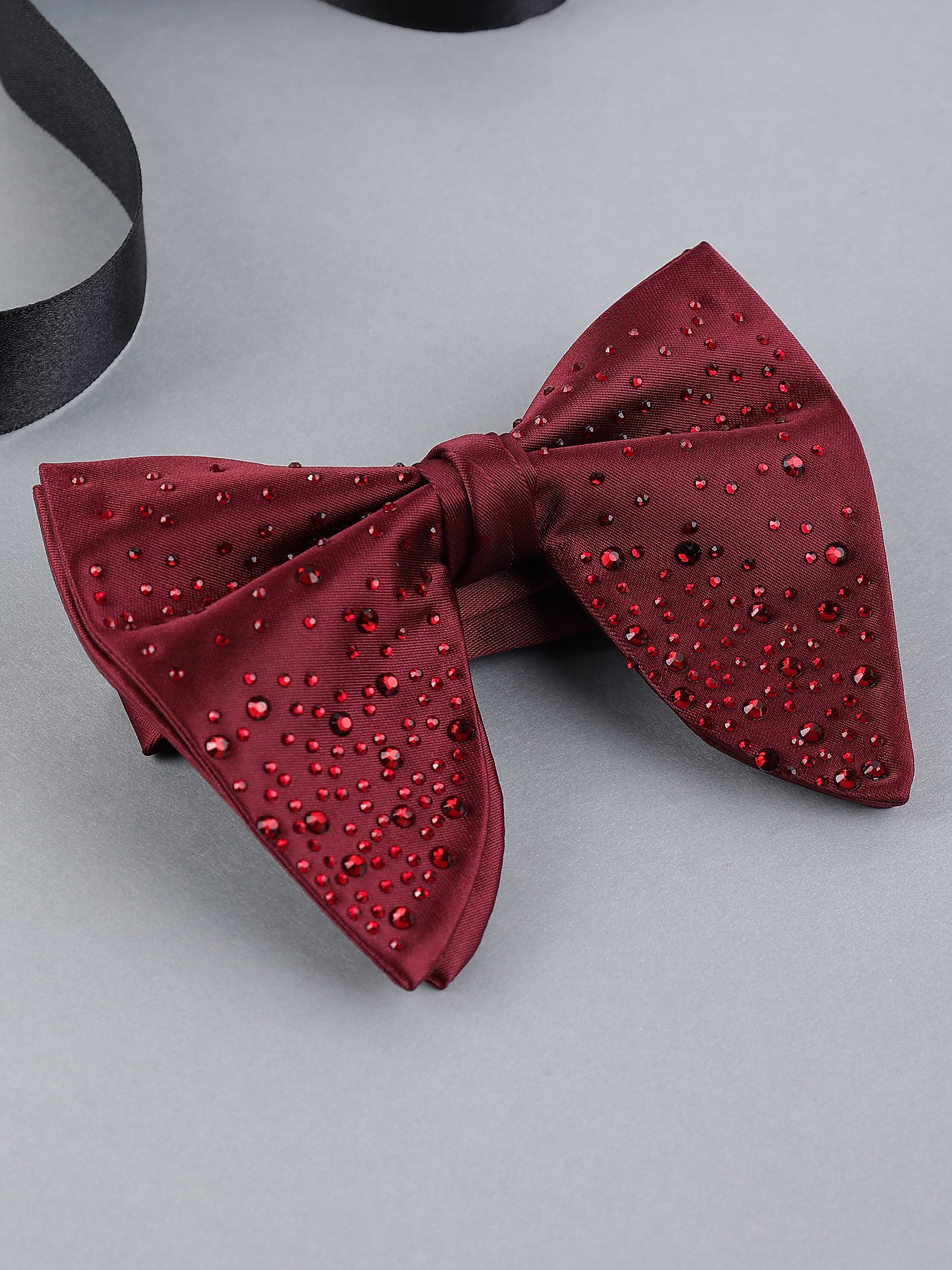 Ruby Stardust Embellished Maroon Bow Tie