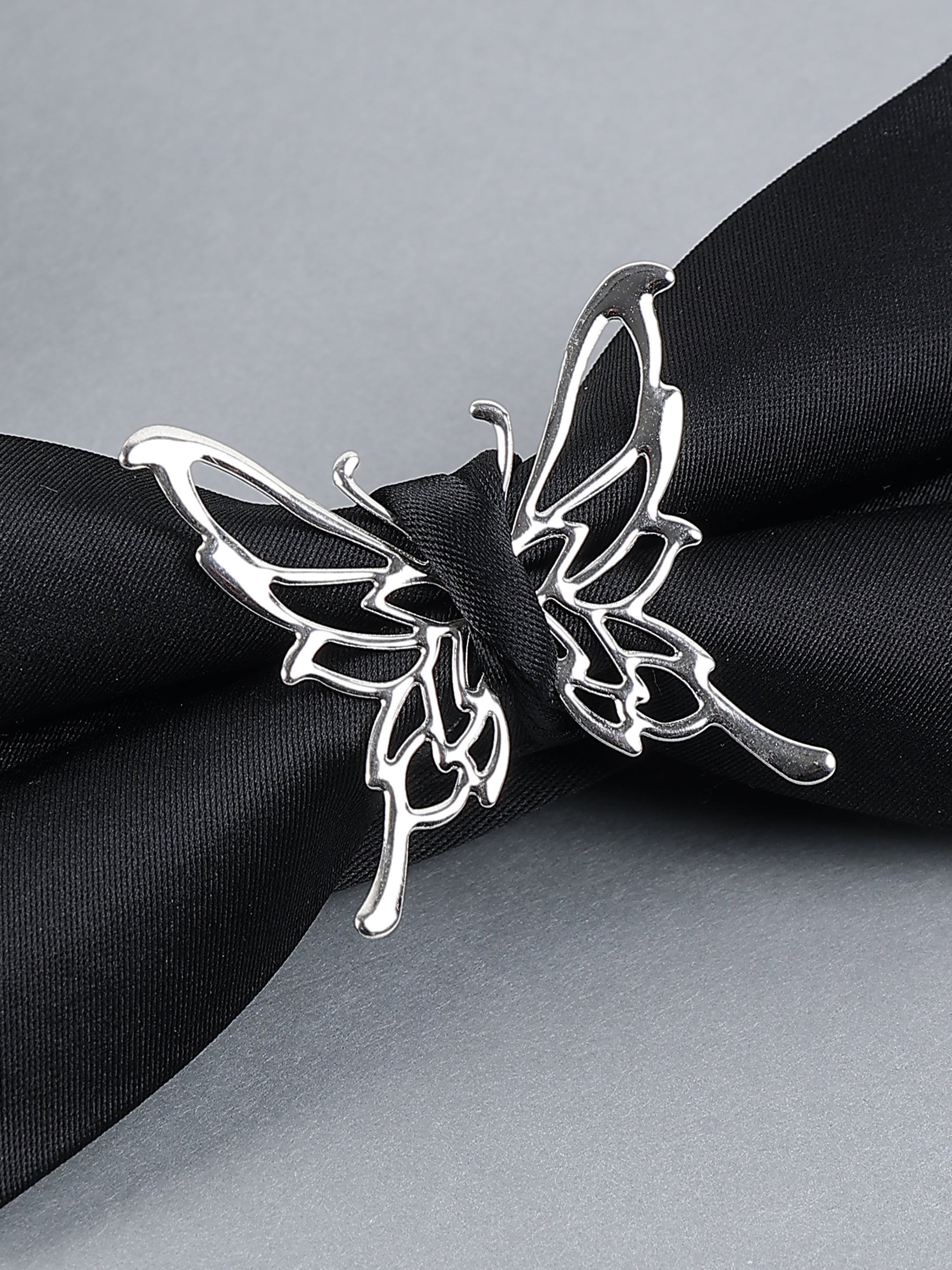 Black Silver toned Bow Tie