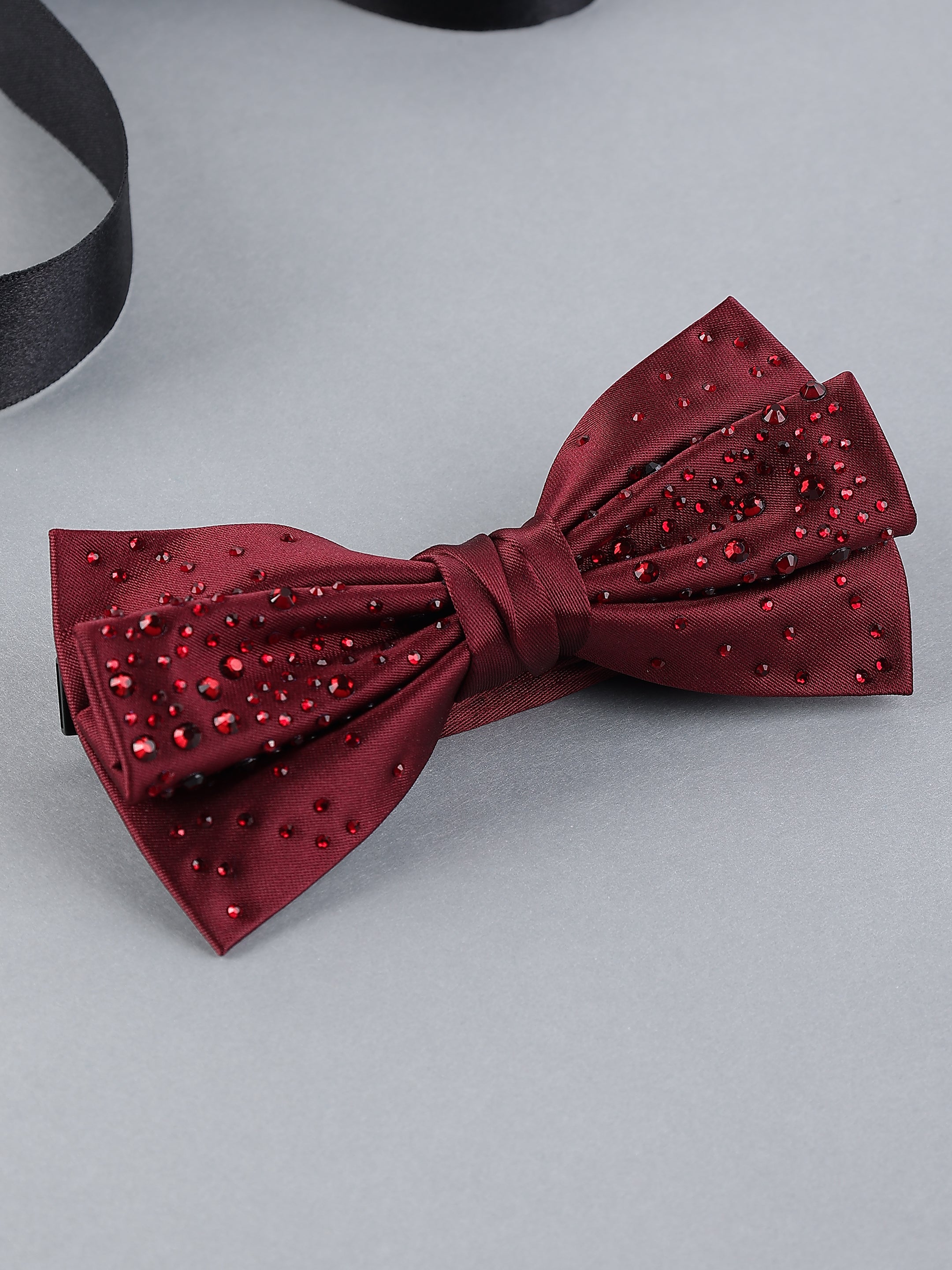 Crimson Ember Stone-Encrusted Bow Tie