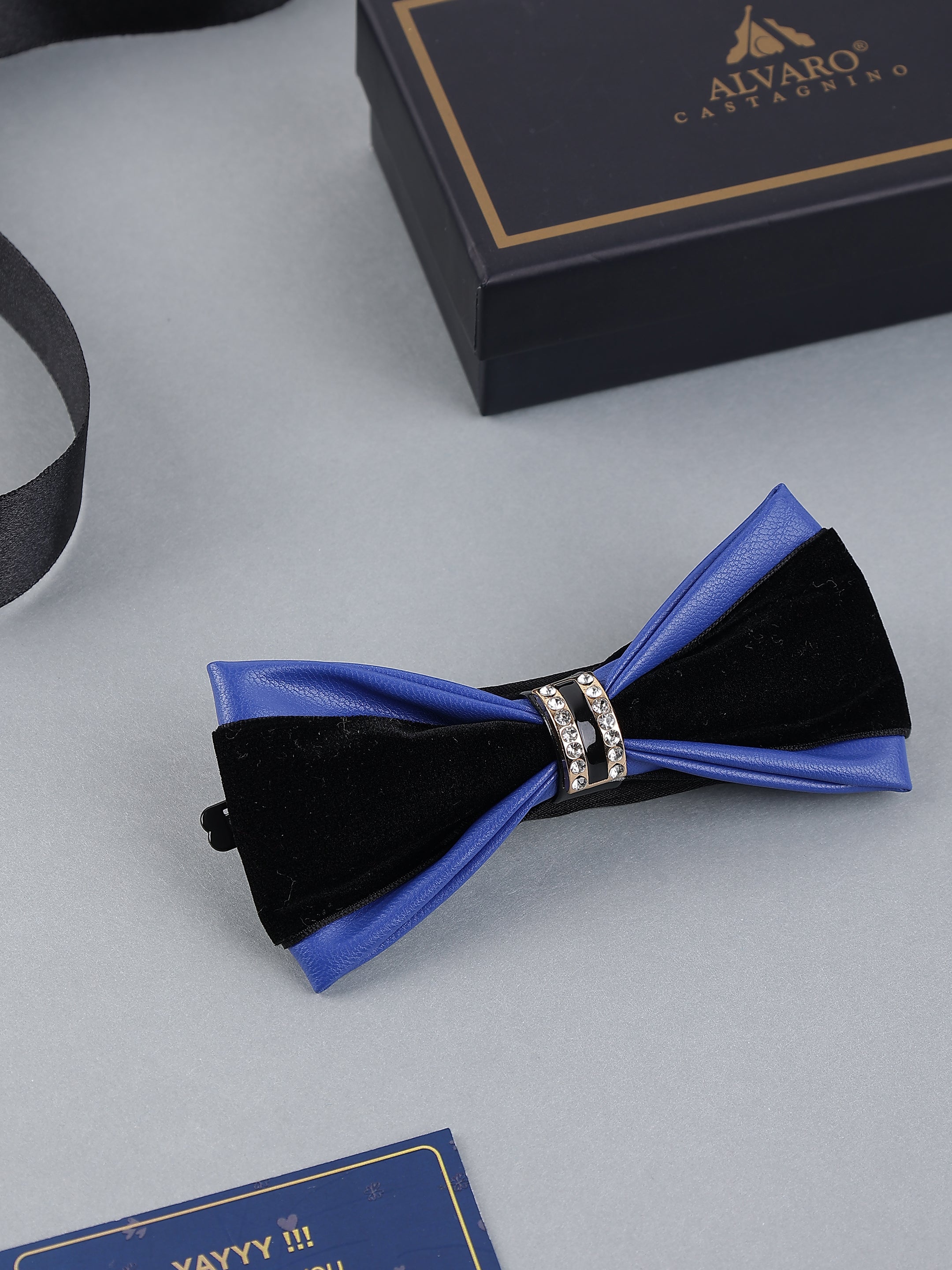 Royal Blue Velvet & Leather Hybrid Bow Tie