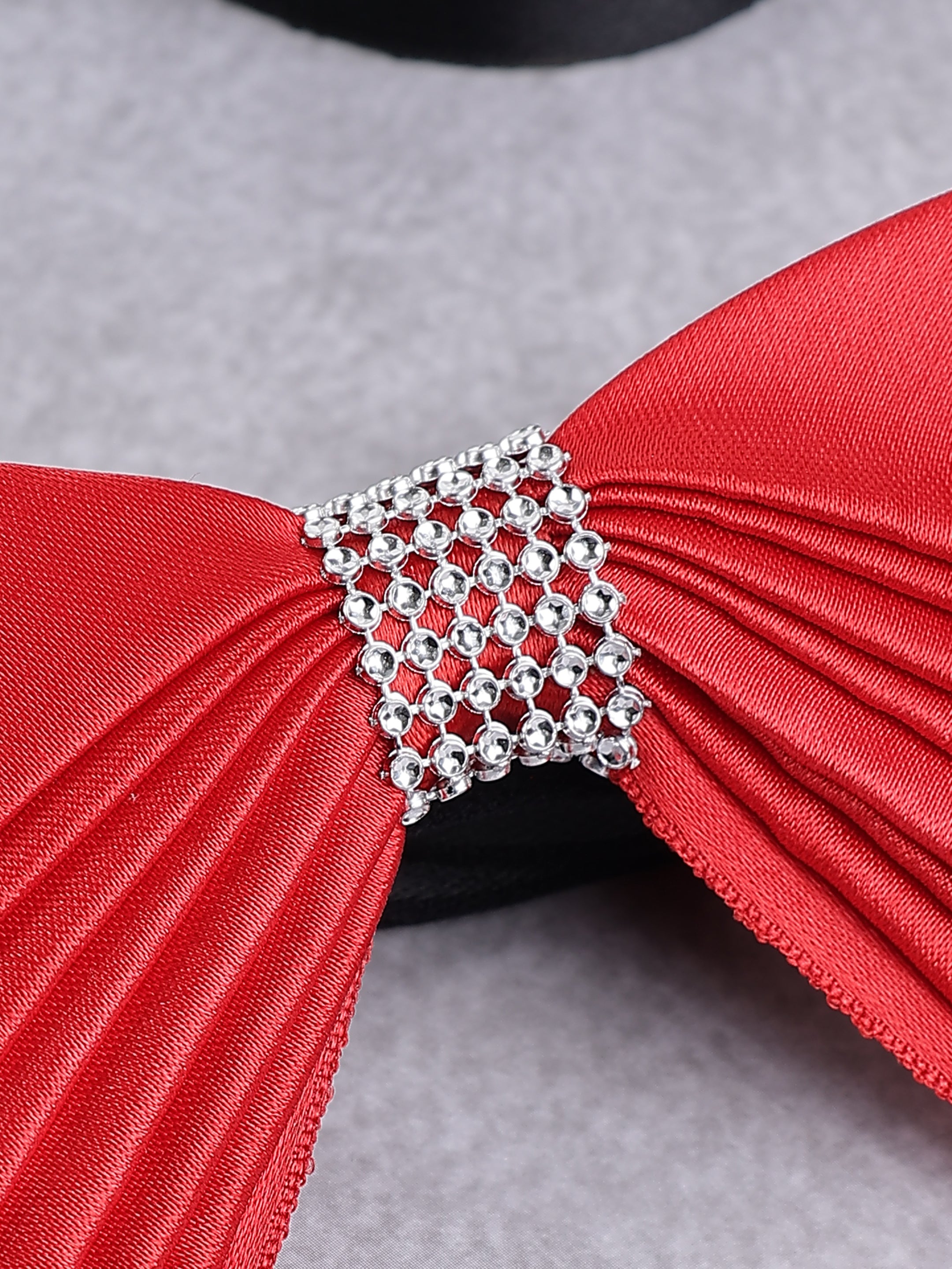 Scarlet Pleated Crystal Bow Tie