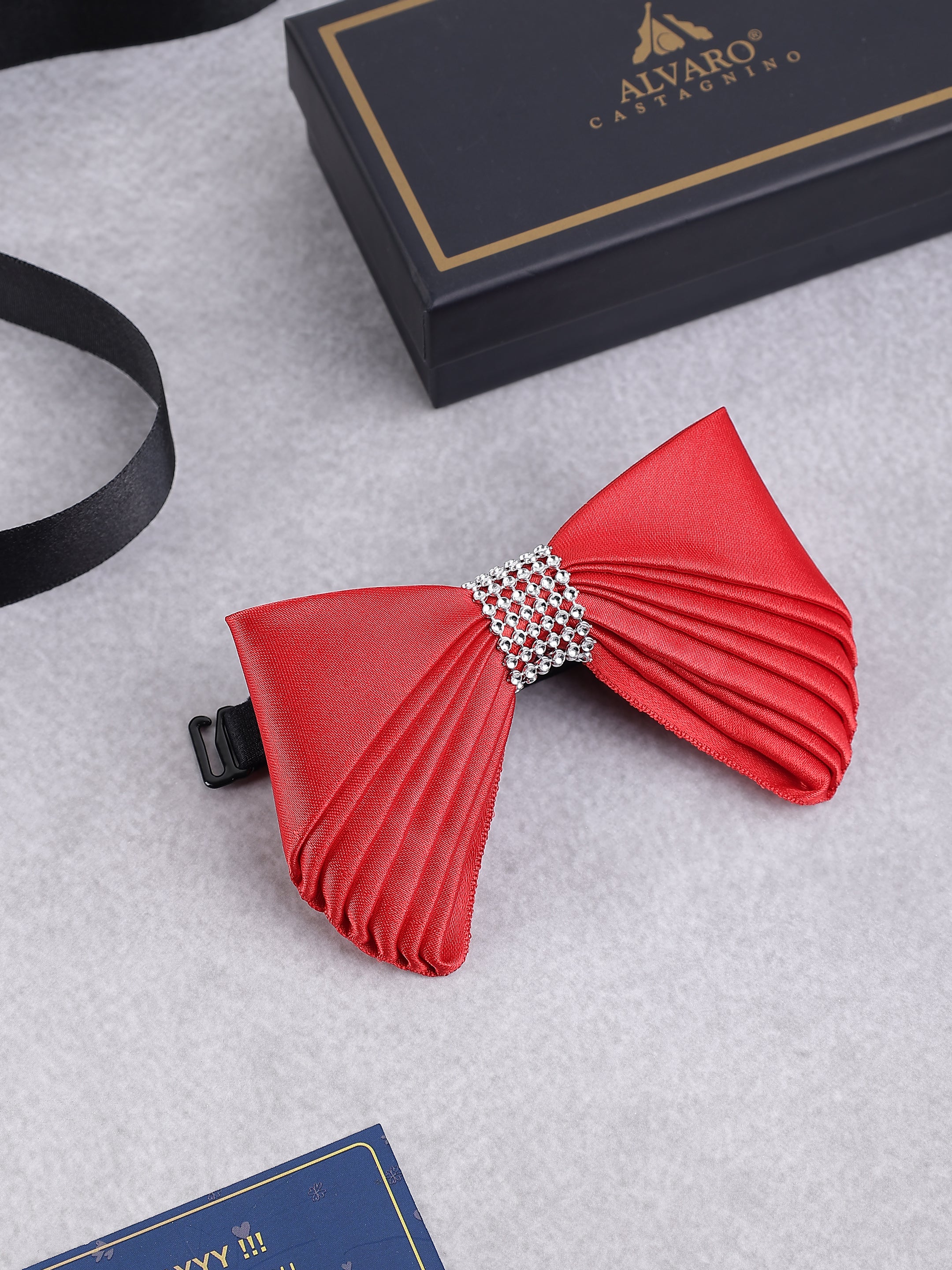 Scarlet Pleated Crystal Bow Tie