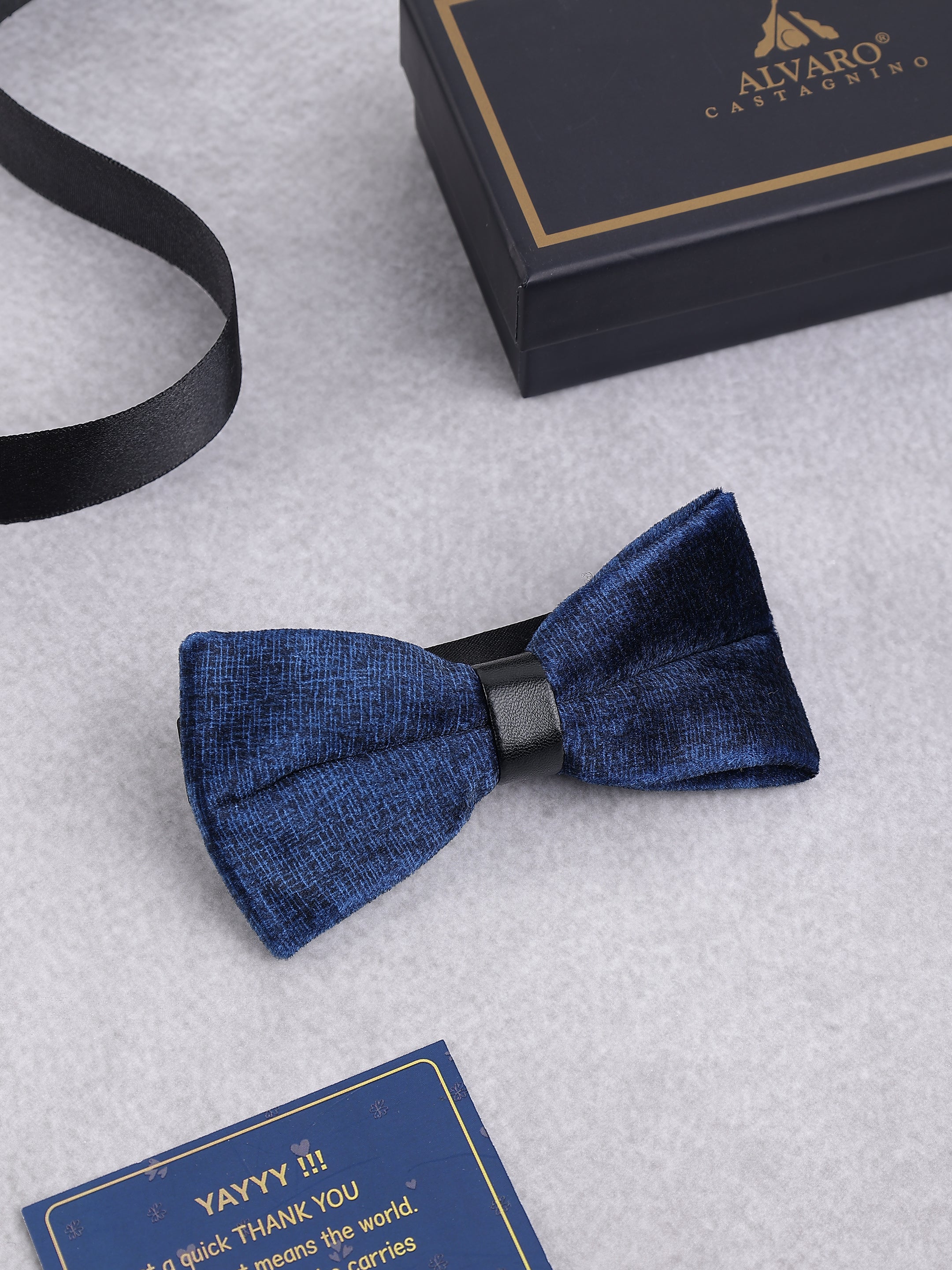 Navy Textured Velvet Bow Tie