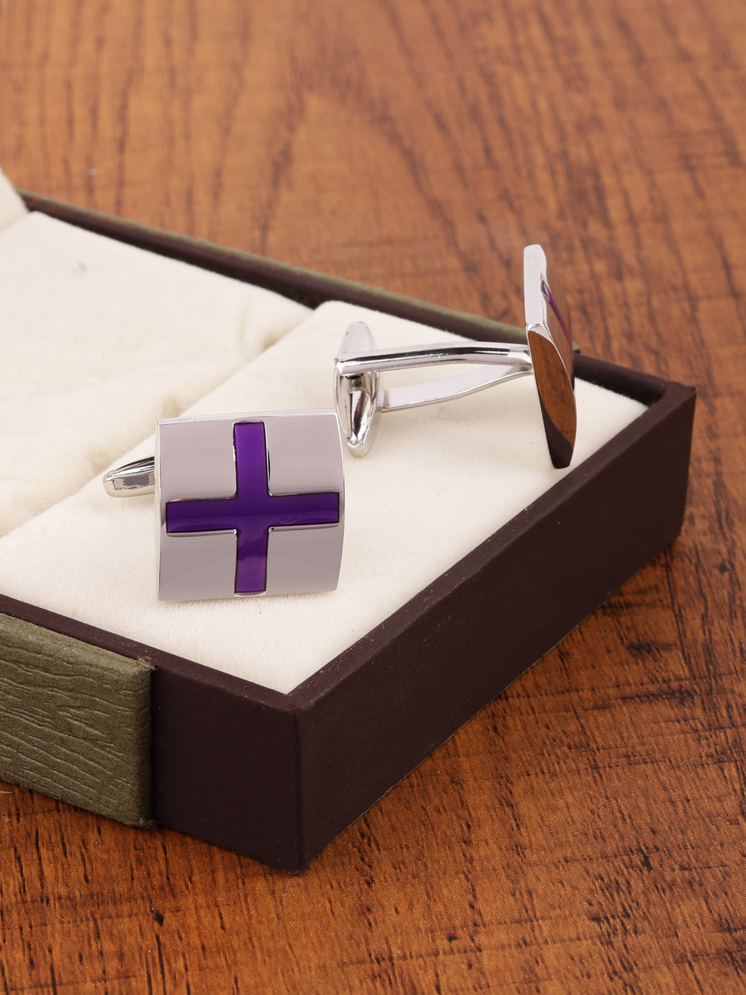 Silver Purple Cross Cufflink
